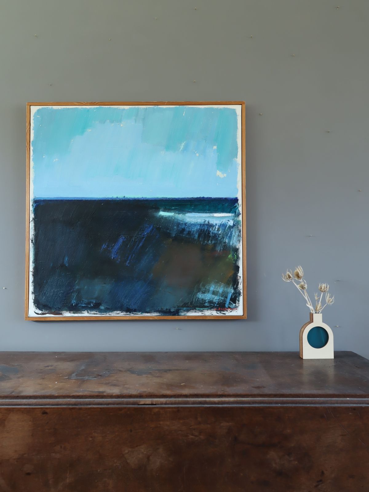 Blue Divide Oil Painting, 1970s photo furniture