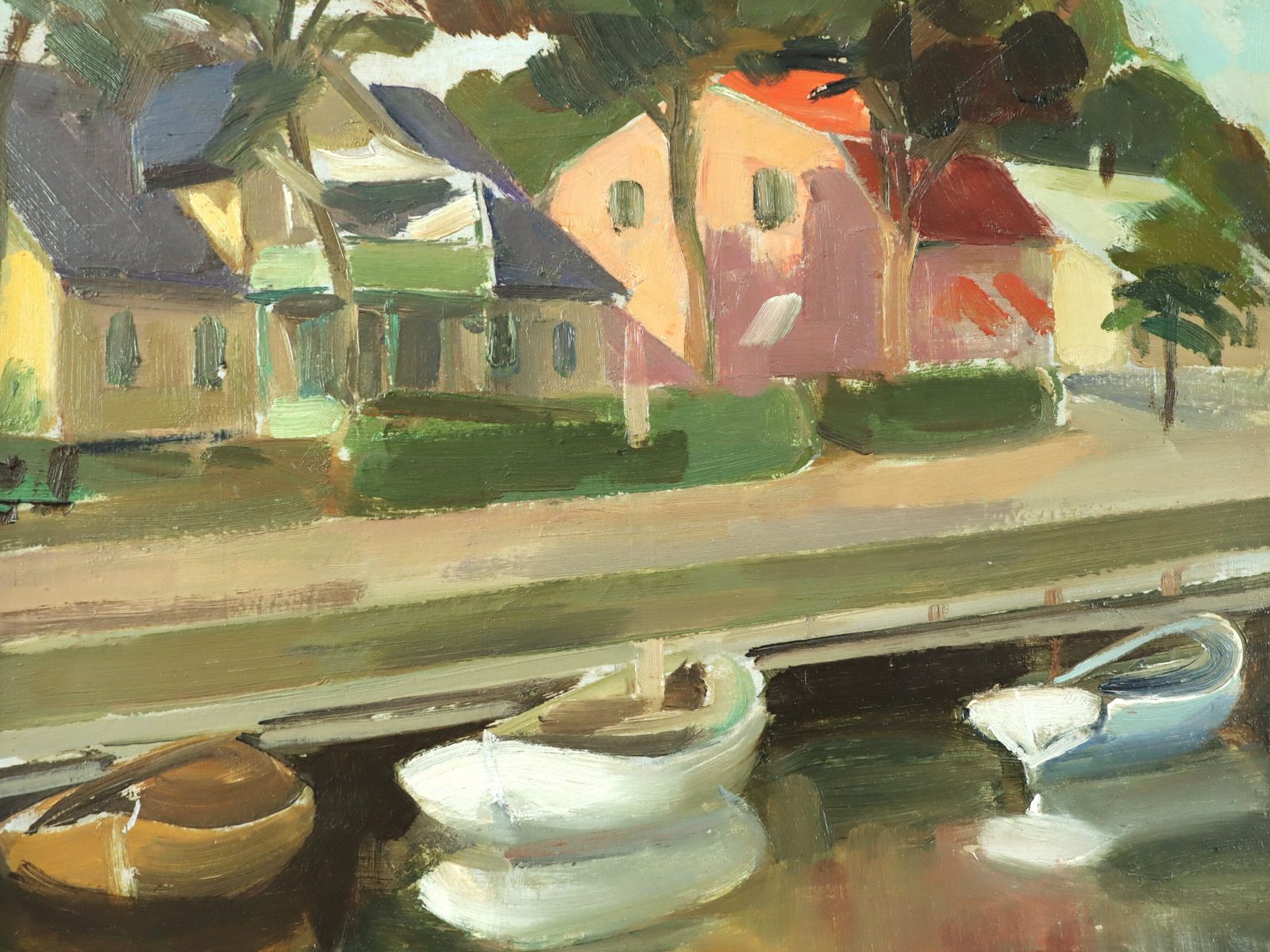 600.0 Houses By The Canal Oil Painting photo