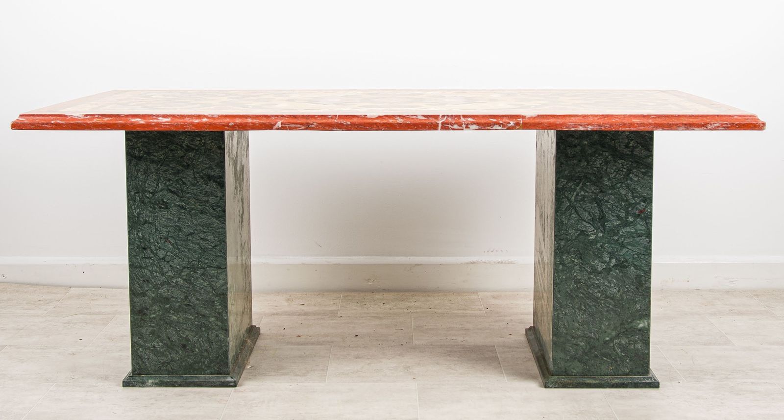Vintage Marble Coffee Occasional Table   Italian Style Inlaid Marble Top & Green Marble Base photo furniture