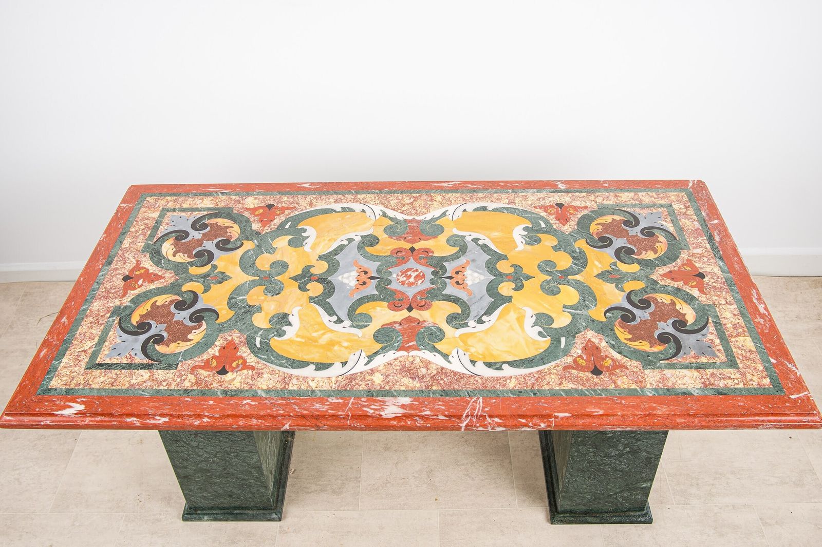 Vintage Marble Coffee Occasional Table   Italian Style Inlaid Marble Top & Green Marble Base photo for sale
