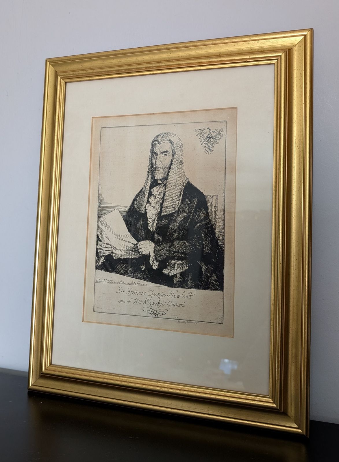 Antique Edmund Joseph Sullivan Signed Framed Etching Sir F G Newbolt photo furniture
