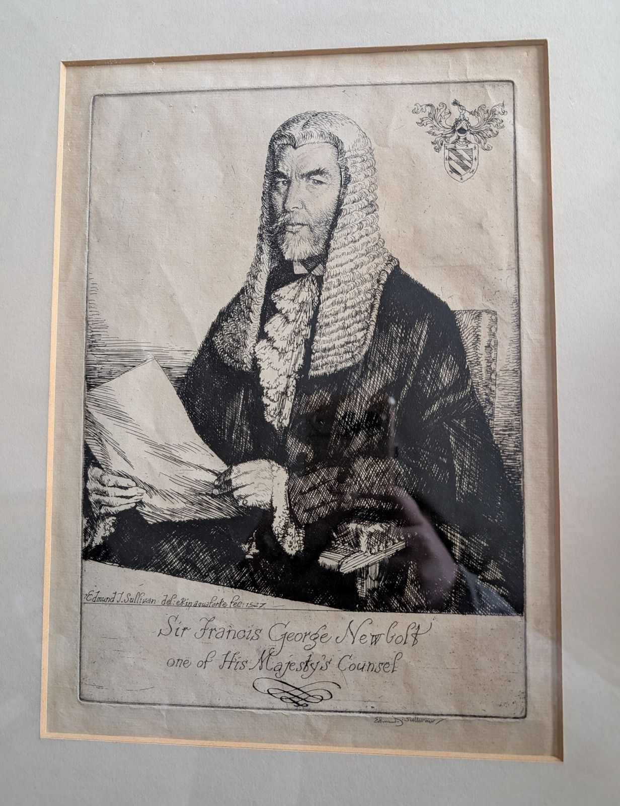 Antique Edmund Joseph Sullivan Signed Framed Etching Sir F G Newbolt photo Art