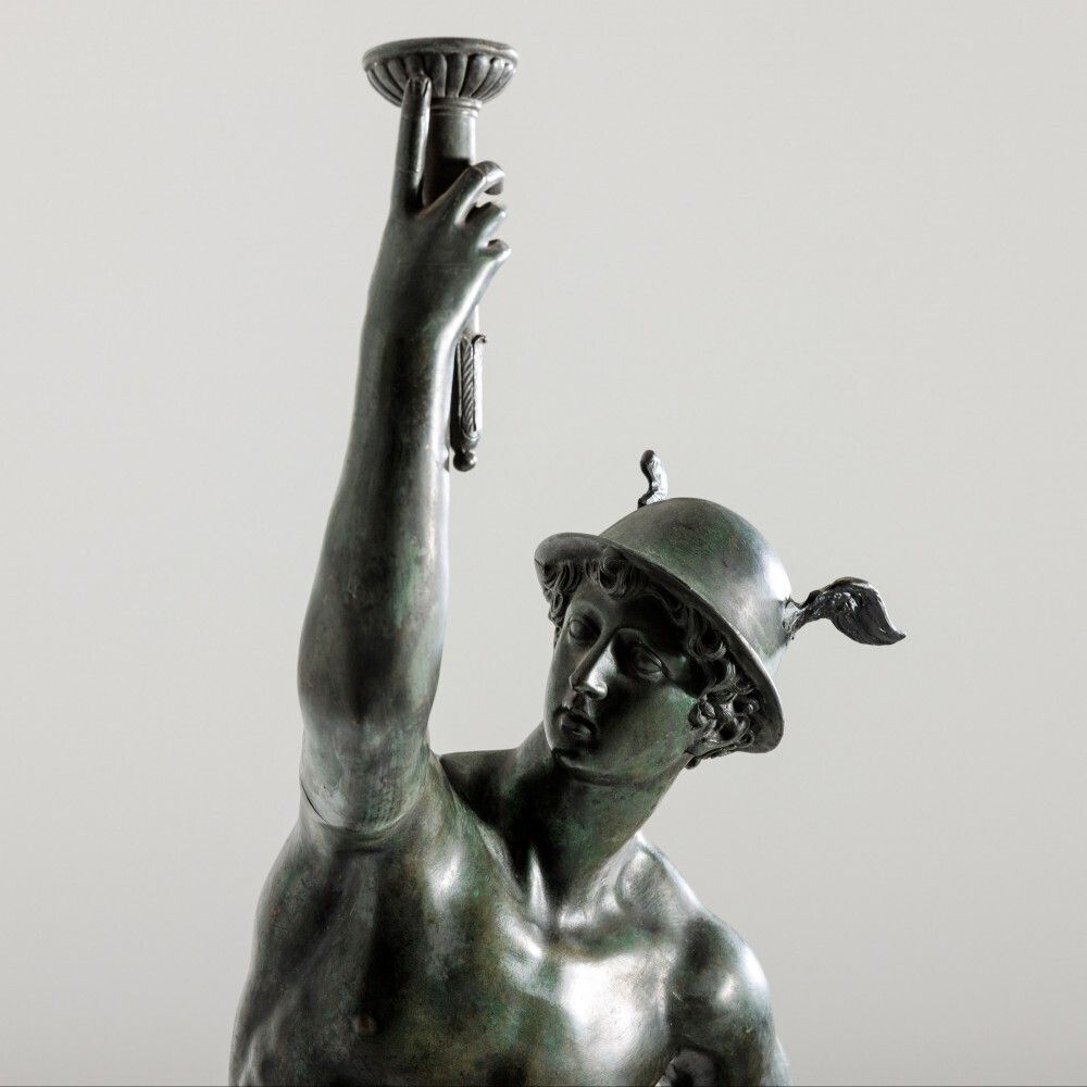 photo vinterior After Giambologna   Large Grand Tour Bronze Of Mercury On Carved Stone Column