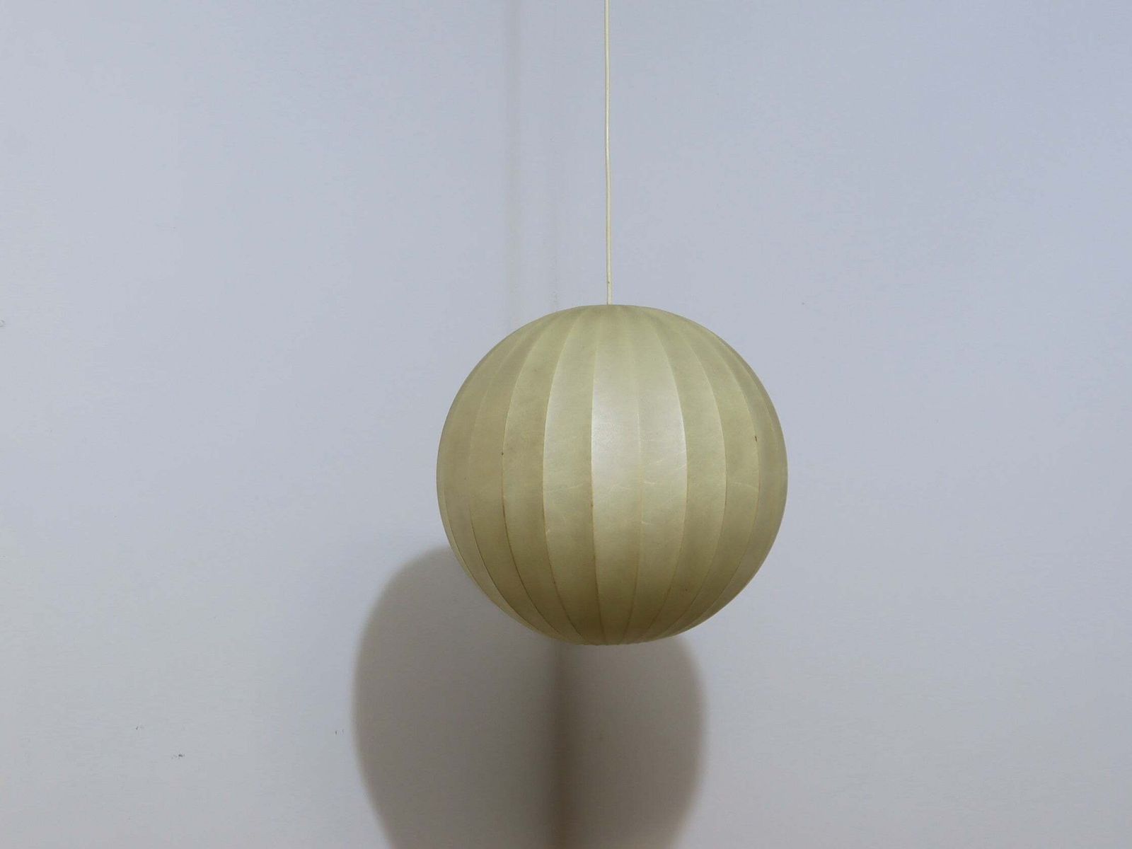 1970s Italian Cocoon Globe Pendant Lamp With Teak Details photo vinterior