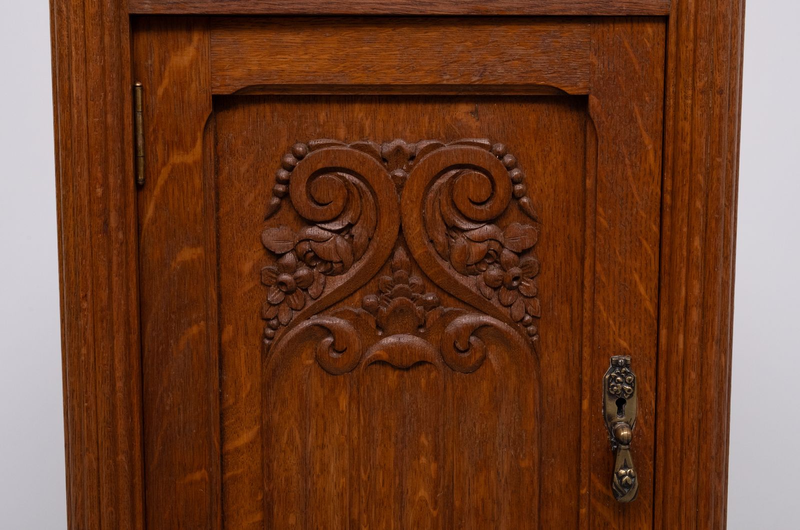 Art Nouveau Nightstand, Solid Oak & Marble Top, Hand Carved, 1920s photo for sale