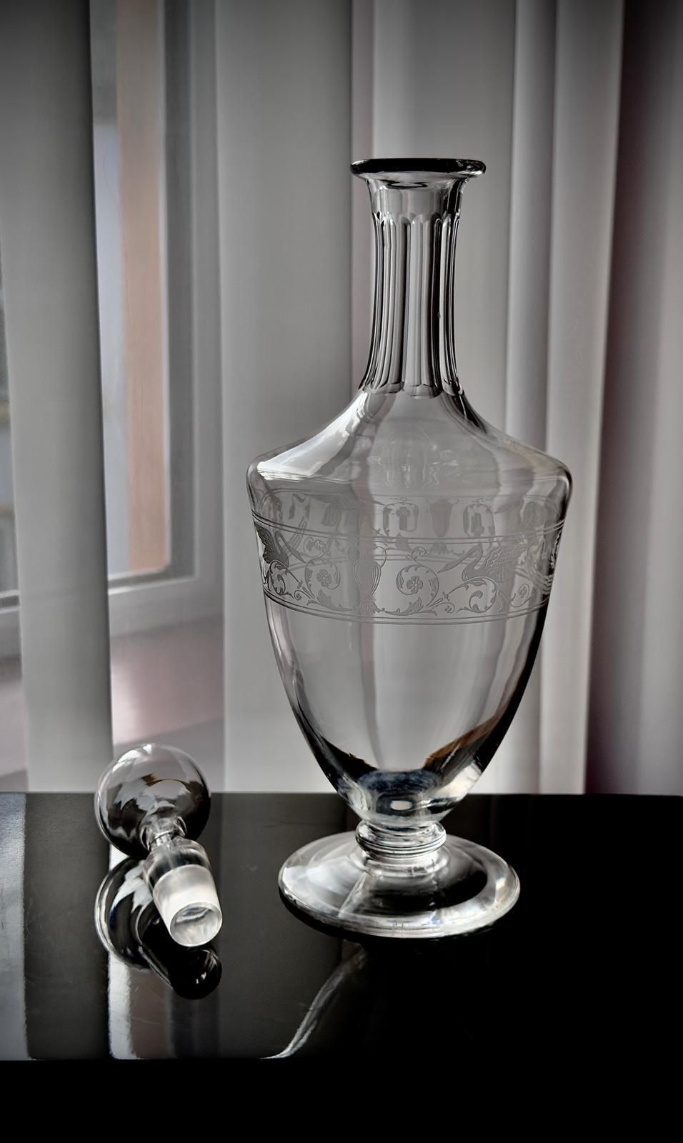 Home Decor French Baccarat Cognac Decanter With Swan Engraving, 1920s photo