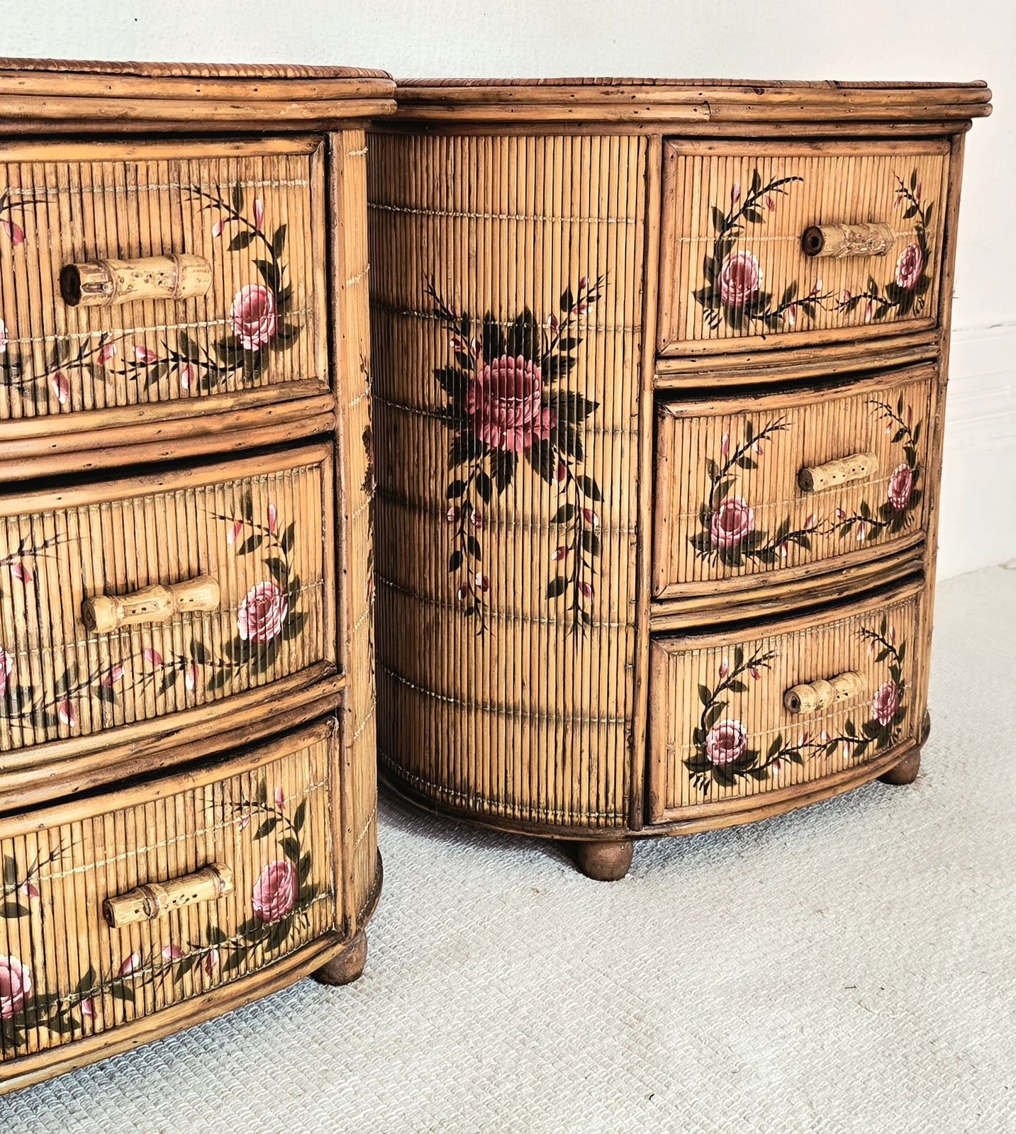 A Pair Of French Or Italian Painted Rattan Bedside Tables, Bedroom Set. photo Furniture