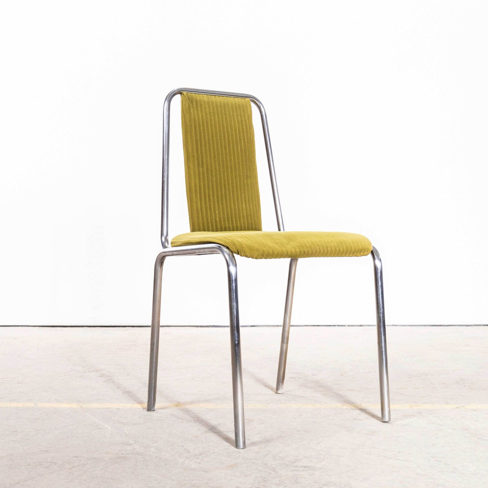 1980’s Olive Green Upholstered Chrome Framed Stacking Dining Chairs – Set Of Eight photo furniture