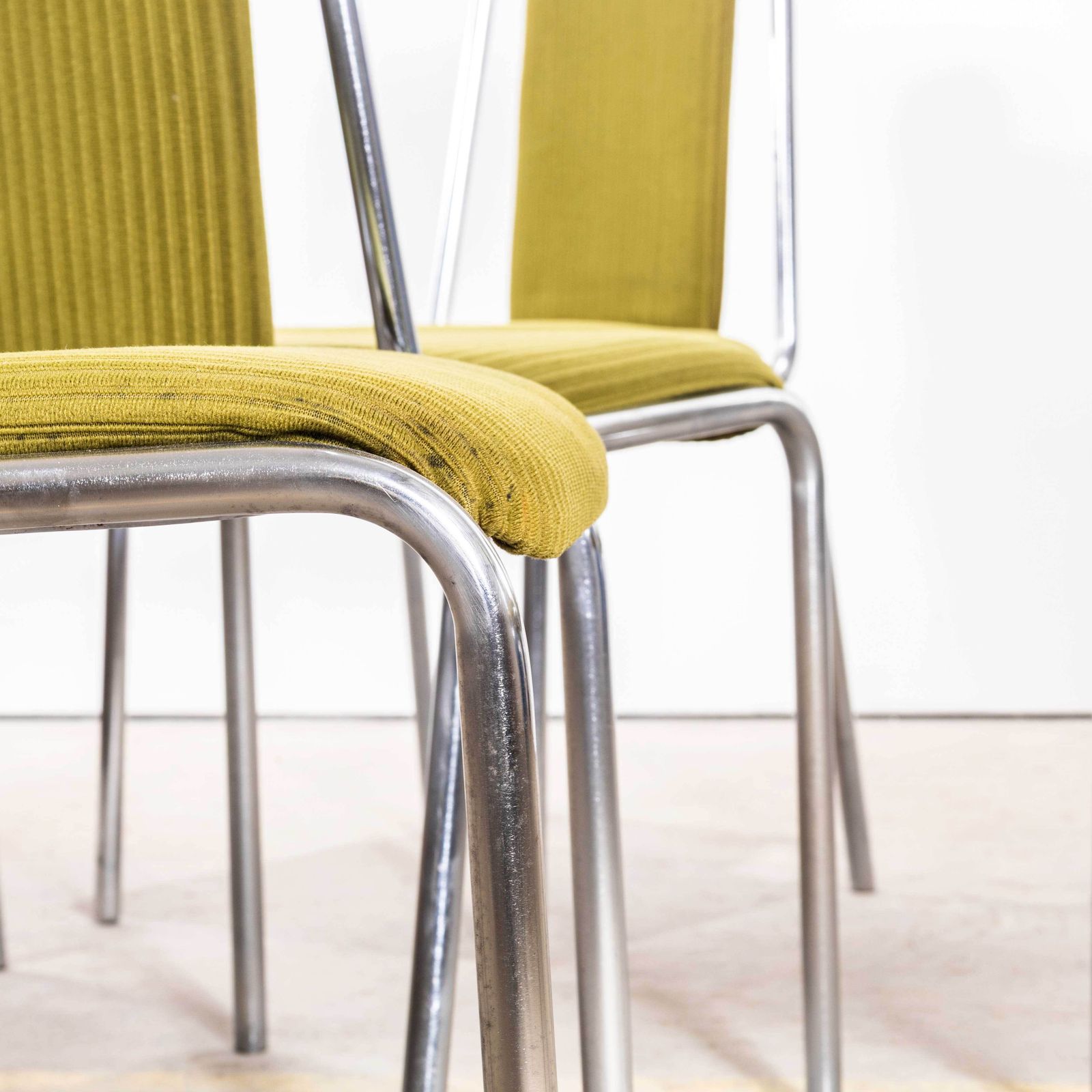 1980’s Olive Green Upholstered Chrome Framed Stacking Dining Chairs – Set Of Eight photo Furniture