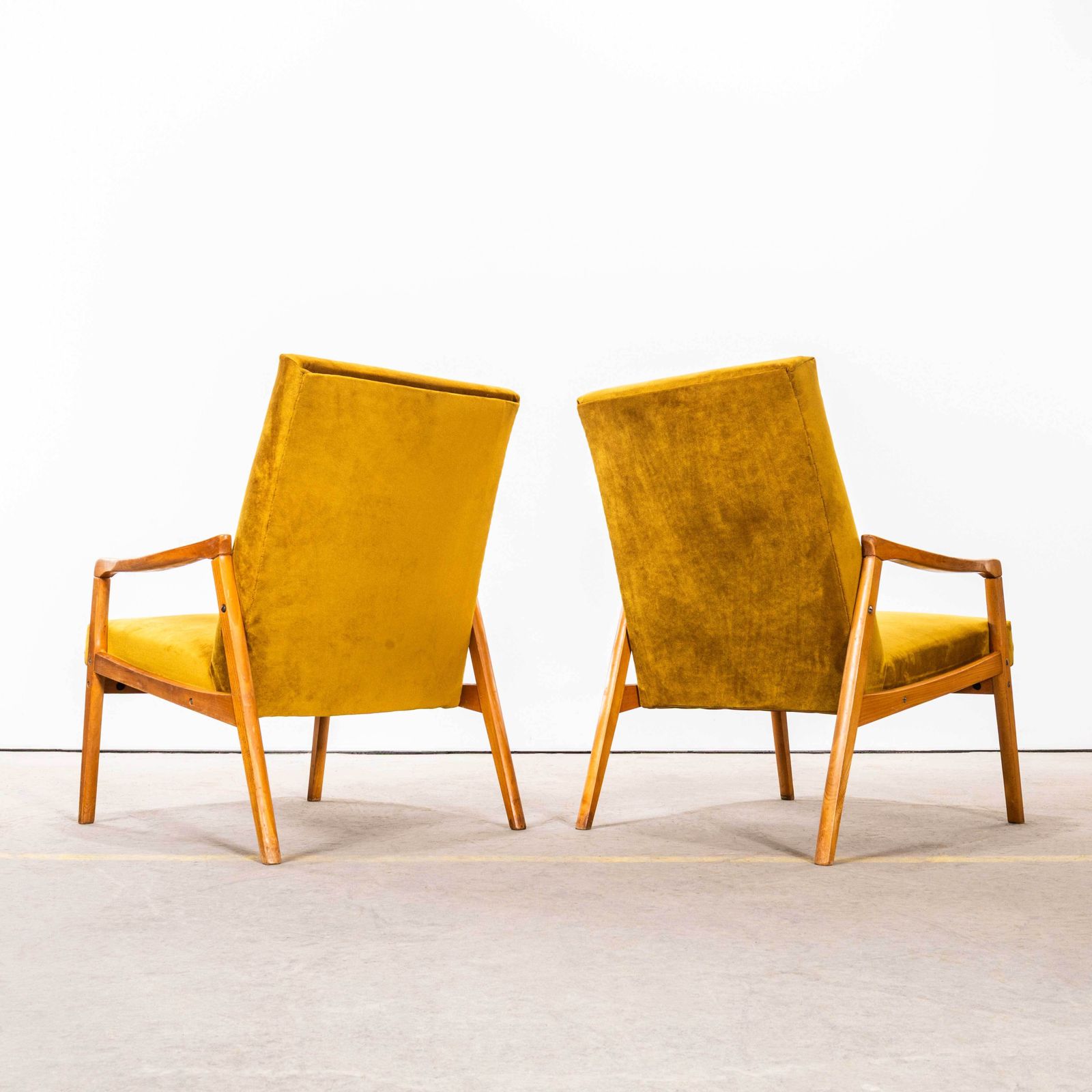 1950’s Jaroslav Smidek Original Re Upholstered Armchairs In Mustard photo vintage