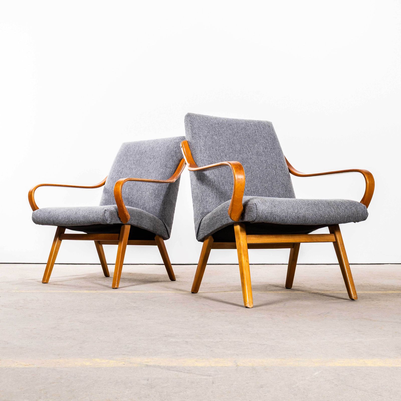 1950’s Jaroslav šmídek Cotton Linen Grey Marl Upholstered Armchairs