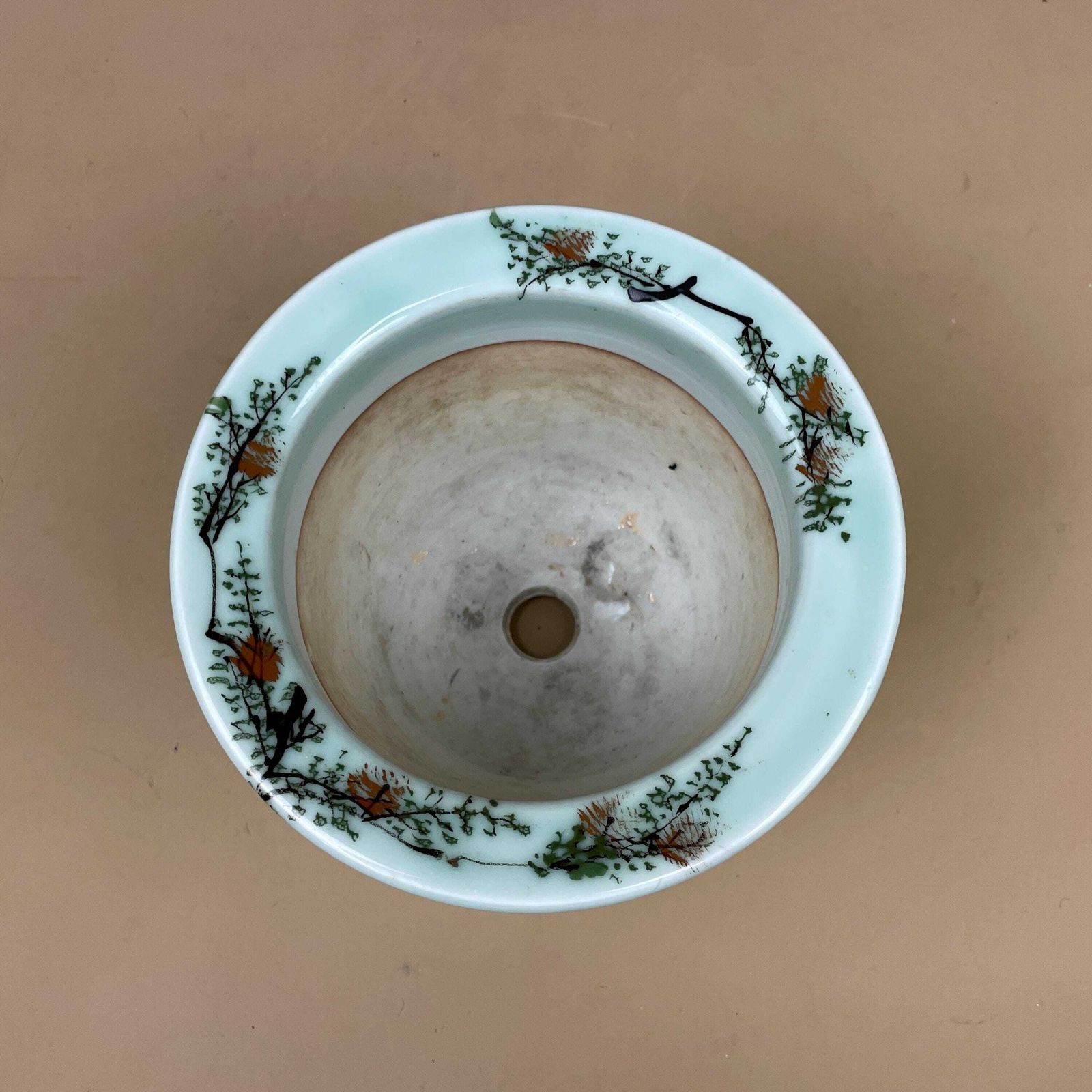 Oriental Celadon Jardiniere Hand Painted Ceramic Pot Planter Chinese Antique Cache Decorative Vase Flowerpot Display Asian Floral Feet photo vinterior