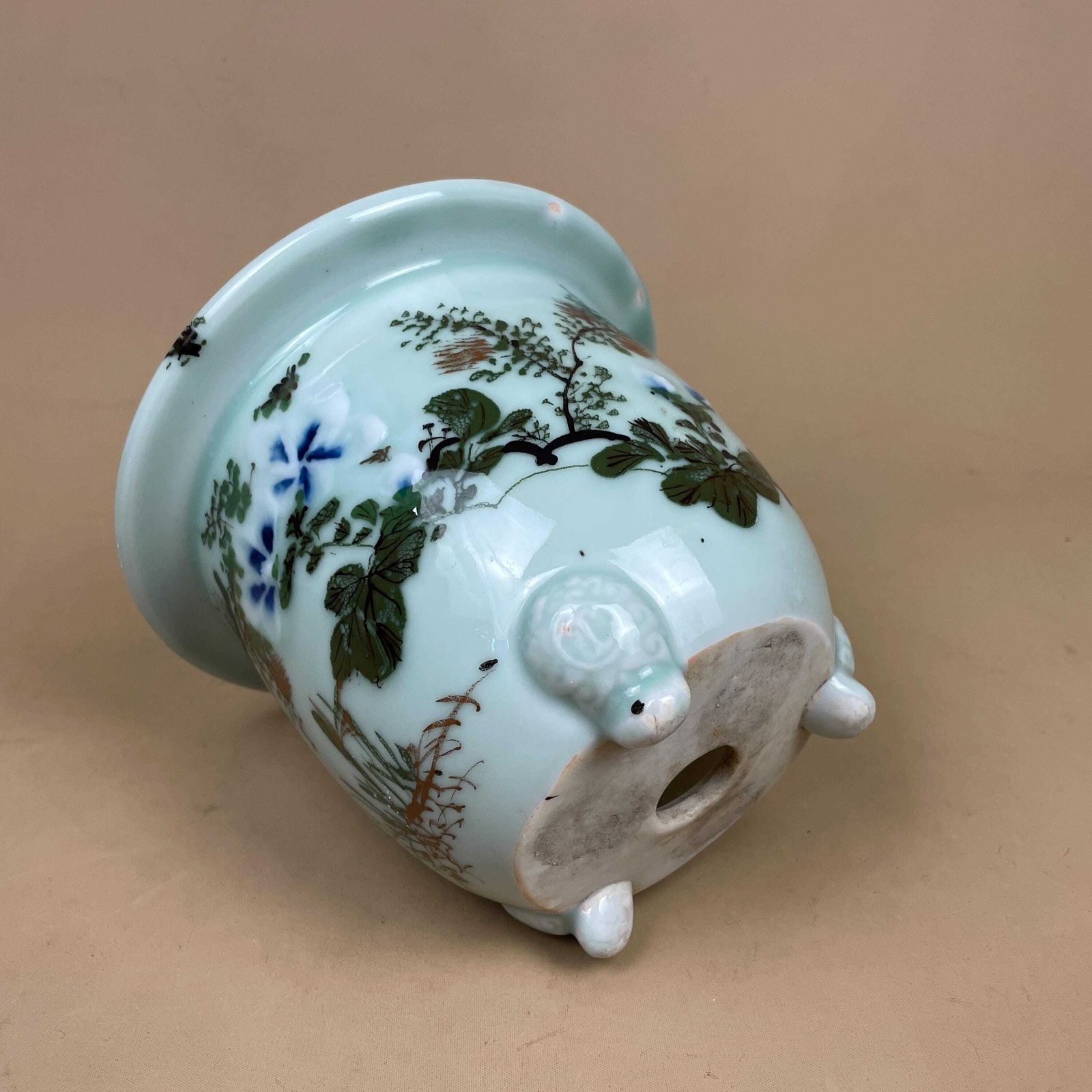Oriental Celadon Jardiniere Hand Painted Ceramic Pot Planter Chinese Antique Cache Decorative Vase Flowerpot Display Asian Floral Feet photo buy