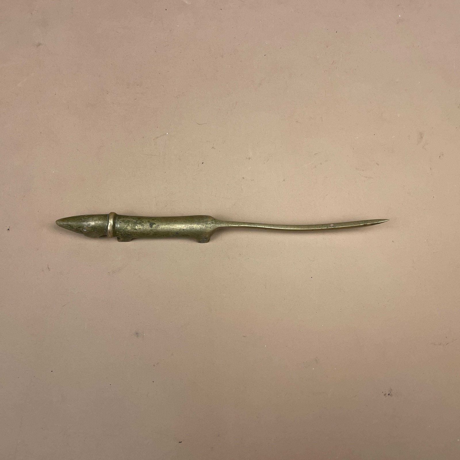 Mid Century Dachshund Letter Opener Metal Sausage Dog Walter Bosse Brass Gold Sculpture Ornament 1960's Stationary Collectable Desk Top photo vinterior