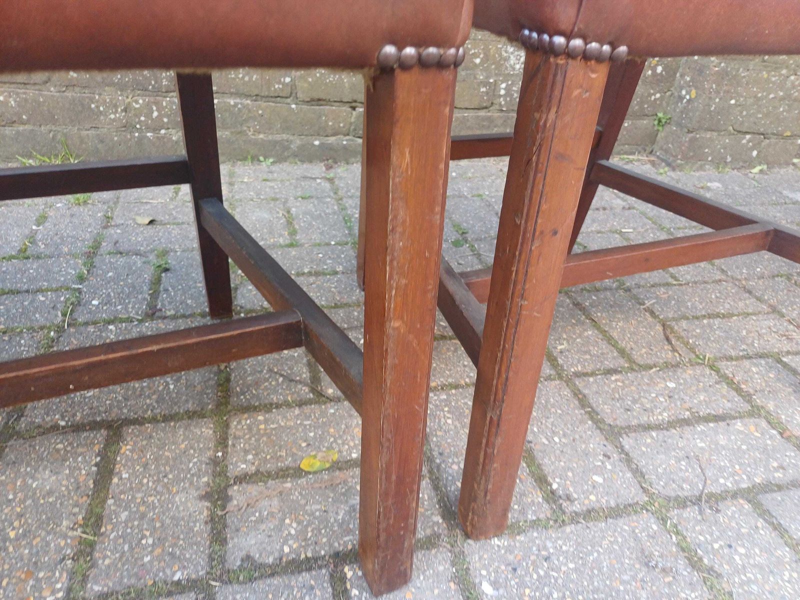 photo furniture Set Of Four Vintage 1920s Mahogany Dining Chairs With Carved Backs And Brown Vinyl Seats