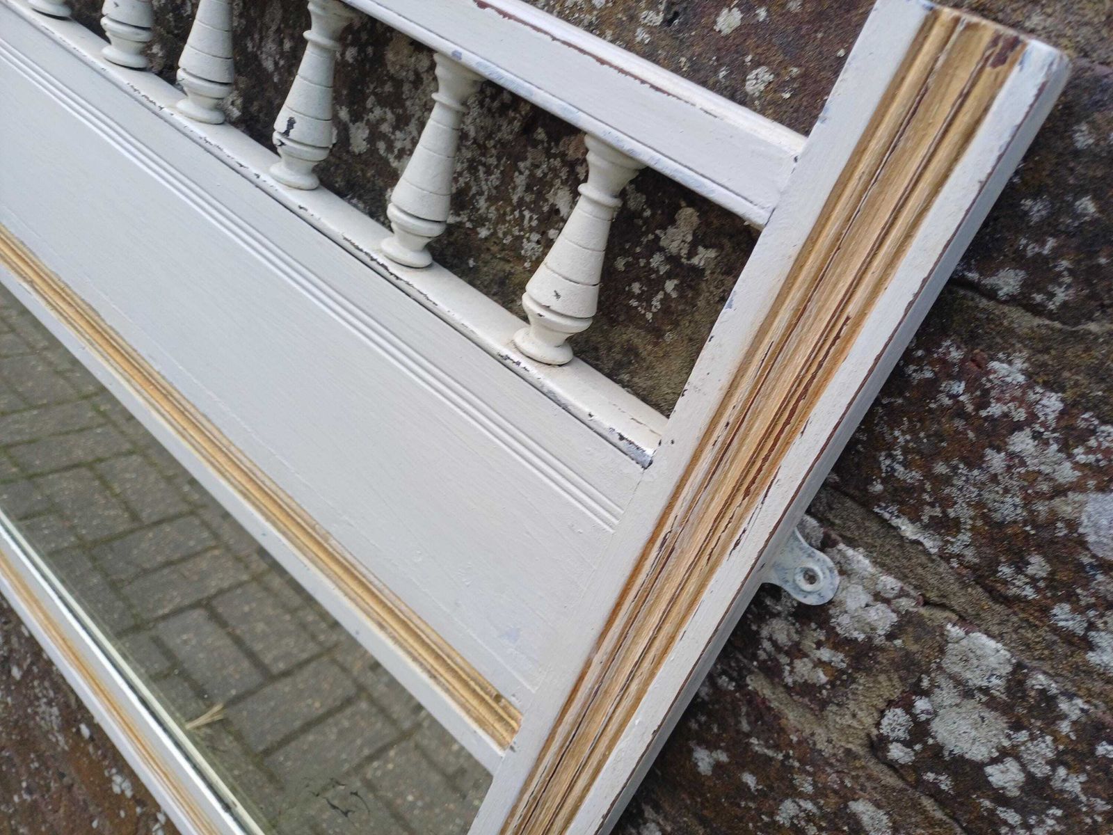 Antique Over Mantel Mirror Hand Painted Mahogany White Gold Distressed Bevelled Glass Farrow And Ball photo Home Decor