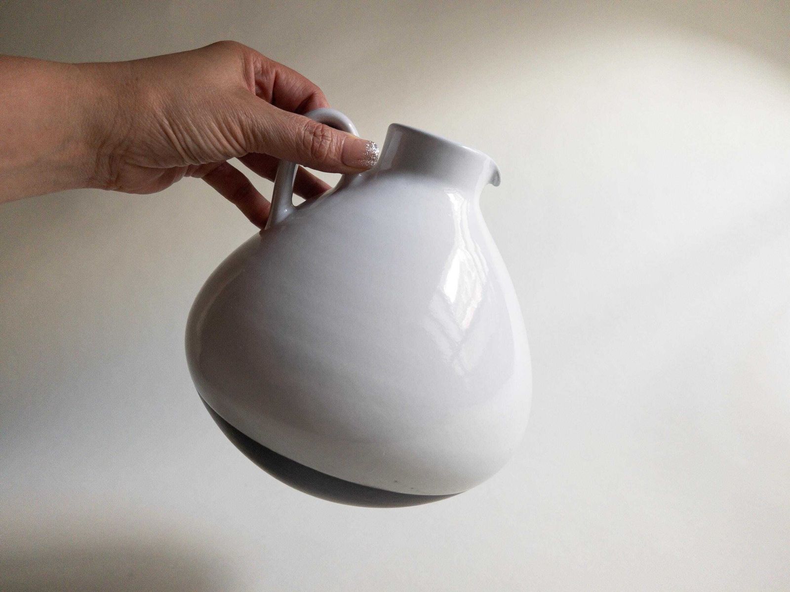 Swiss Studio Pottery Vase: Minimal White Ceramic With Handle photo furniture