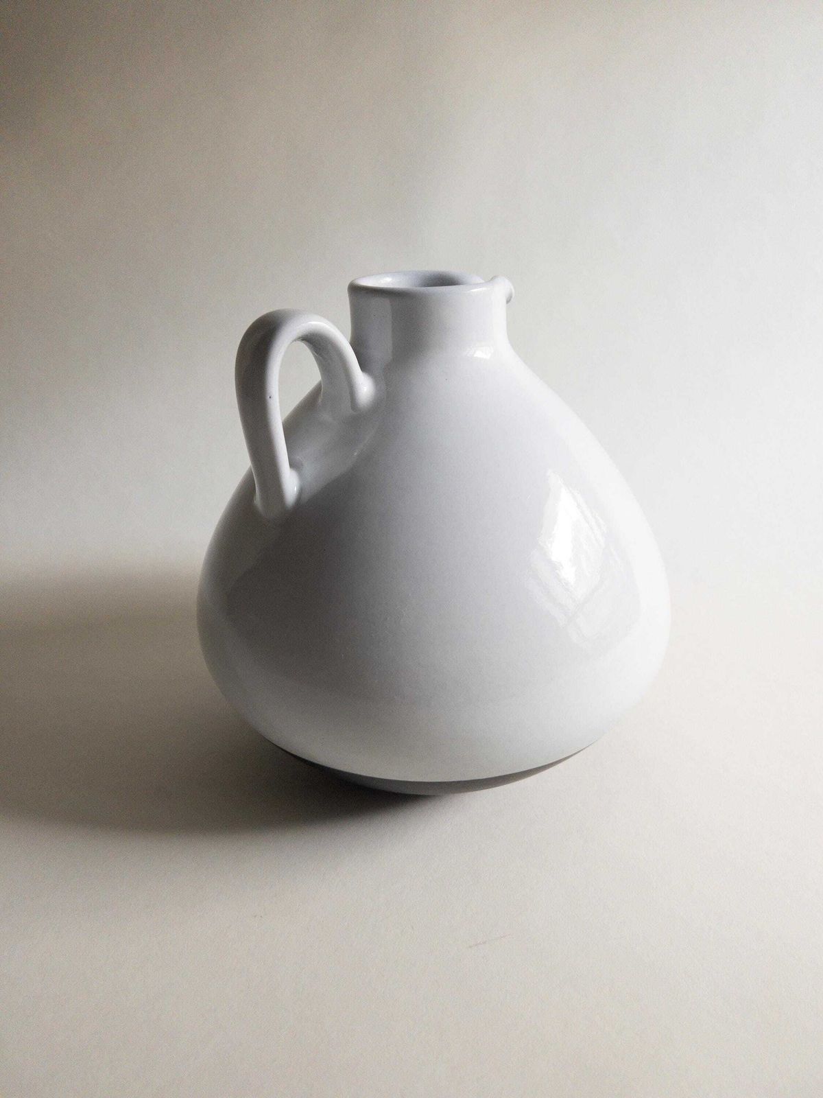 Swiss Studio Pottery Vase: Minimal White Ceramic With Handle photo vinterior