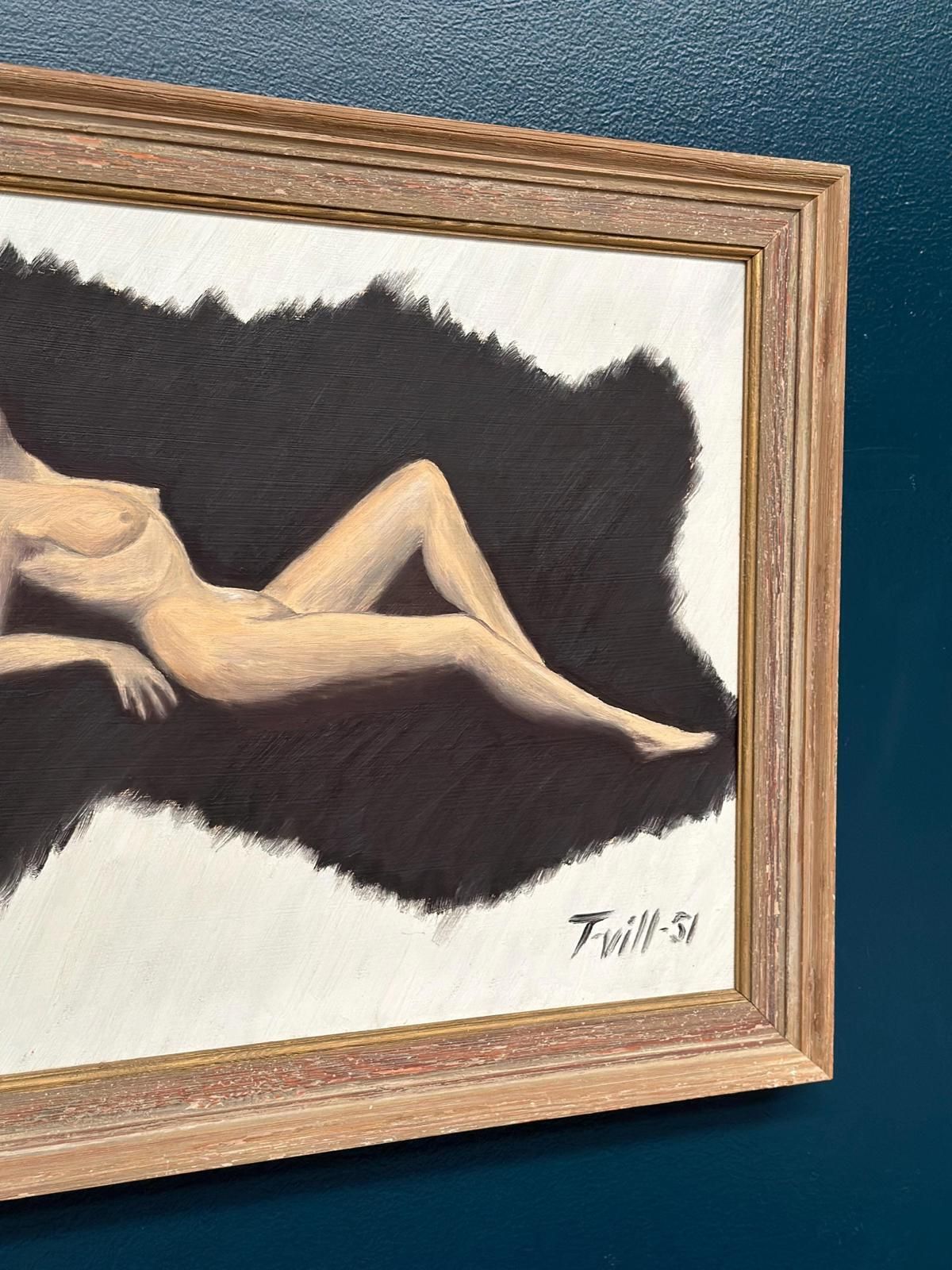 Art Original Swedish Oil On Panel – “Model In The Dark” By T. Vill– Dated 1951 – Vintage & Framed – 44.5 × 36 Cm (17.5" × 14.2") photo