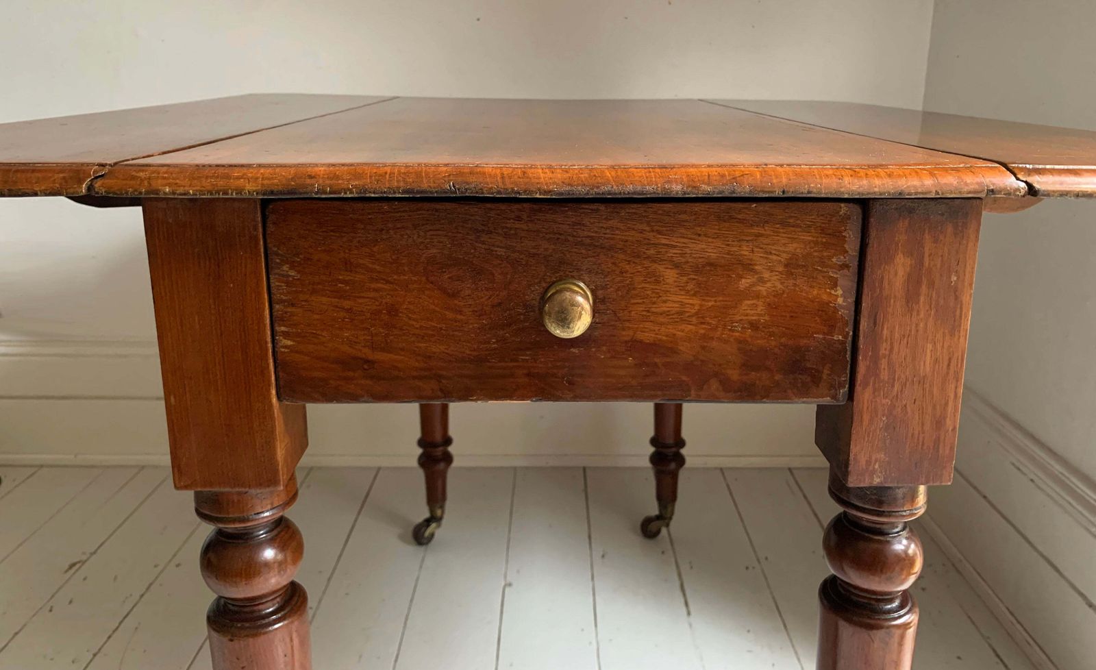 295.0 Antique Victorian Mahogany Pembroke Drop Leaf Table On Castors W/ Cutlery Drawer photo