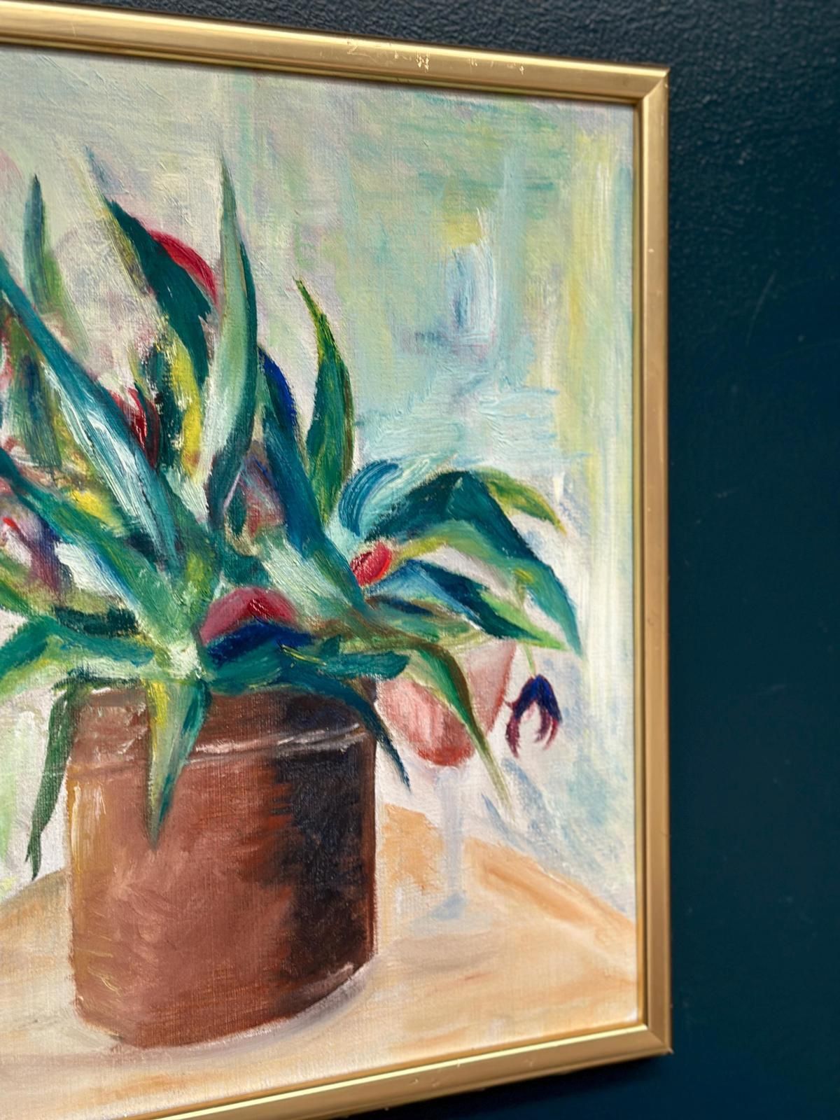 Original Swedish Oil On Canvas – “Vase With Plant” – Vintage & Framed – 34 × 45 Cm (13.4" × 17.7") photo for sale