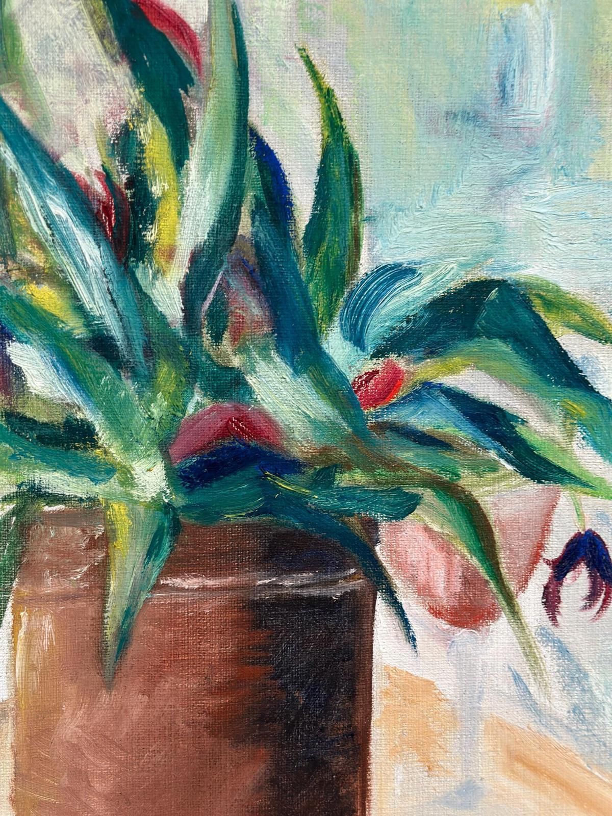 photo vinterior Original Swedish Oil On Canvas – “Vase With Plant” – Vintage & Framed – 34 × 45 Cm (13.4" × 17.7")