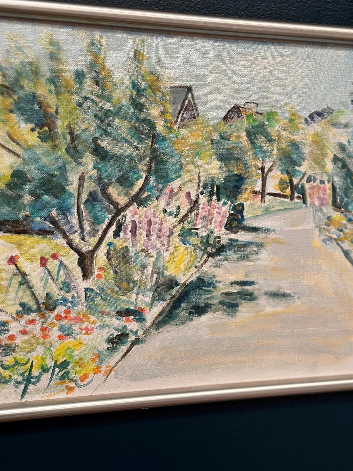 photo vinterior Original Swedish Oil On Canvas – “Landscape” By Lena Jenny Malmajo – Dated 2000 – Vintage & Framed – 46 × 37 Cm (18.1" × 14.6")