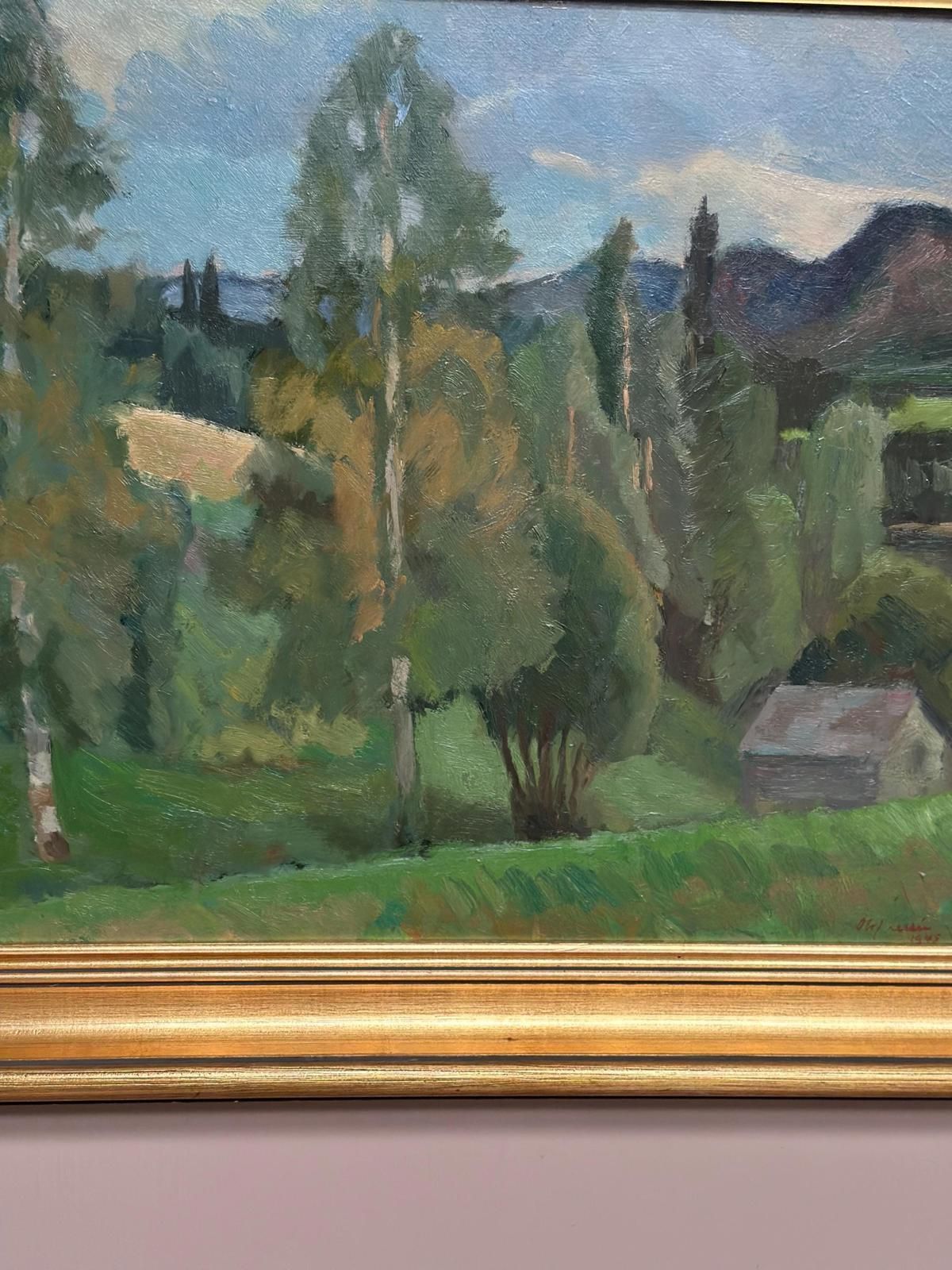 395.0 Original Swedish Oil On Panel – “Lush Landscape” By Olof Larsson – Vintage & Framed – 78 × 61 Cm (30.7" × 24") photo