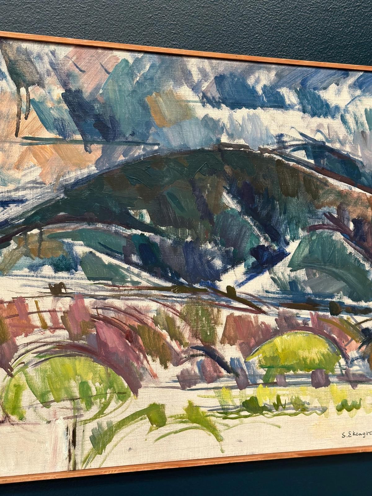 photo for sale Original Mid Century Swedish Oil On Canvas – “Serene Landscape” By Sture Ekengren – Vintage & Framed – 62 × 48 Cm (24.4" × 18.9")