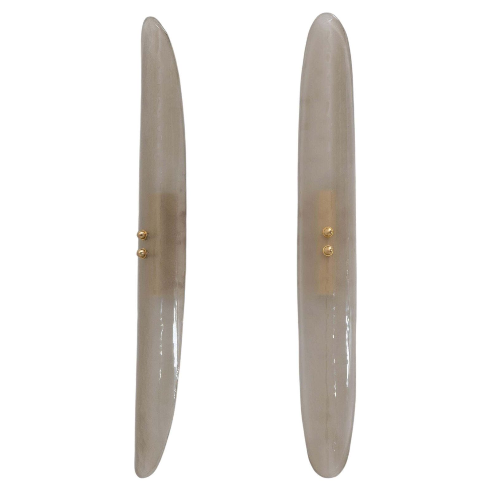 Pair Of Fontana Arte Style Mid Century Modern Smoke Murano Glass Sconces
