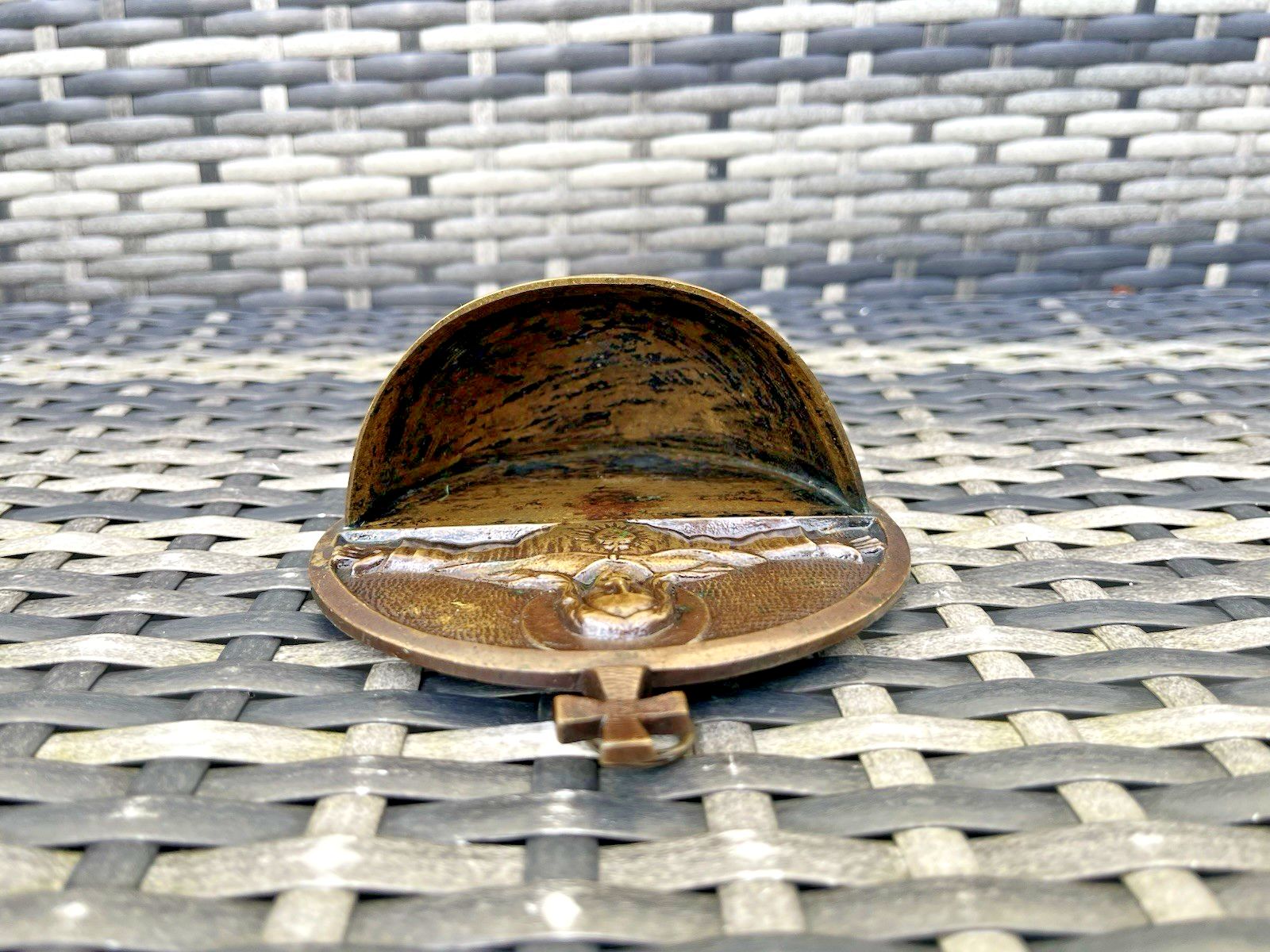 Art Deco Bronze Jesus Sacred Heart Holy Water Catholic Church Font Signed Hoffer photo buy