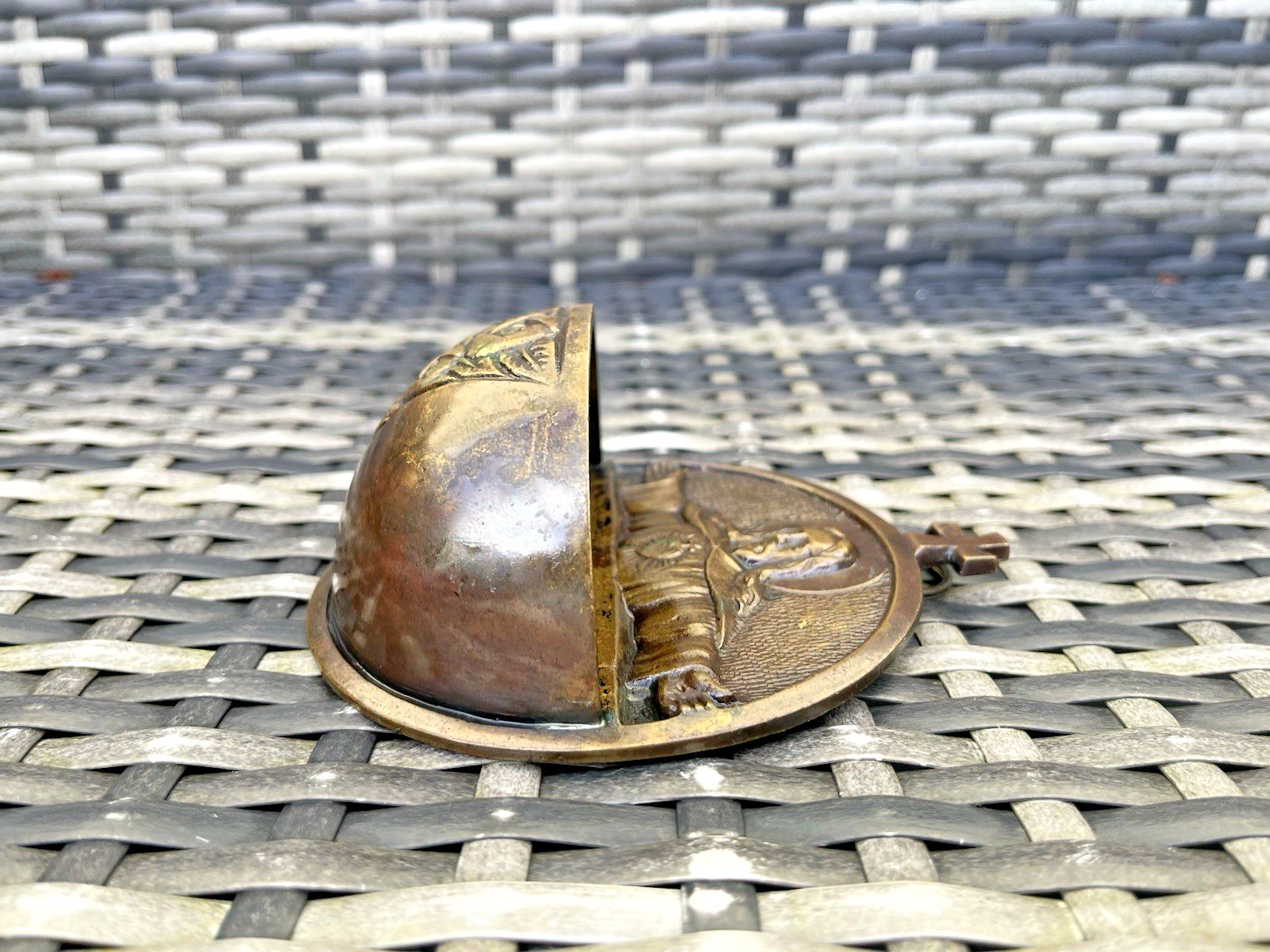 Art Deco Bronze Jesus Sacred Heart Holy Water Catholic Church Font Signed Hoffer photo vintage