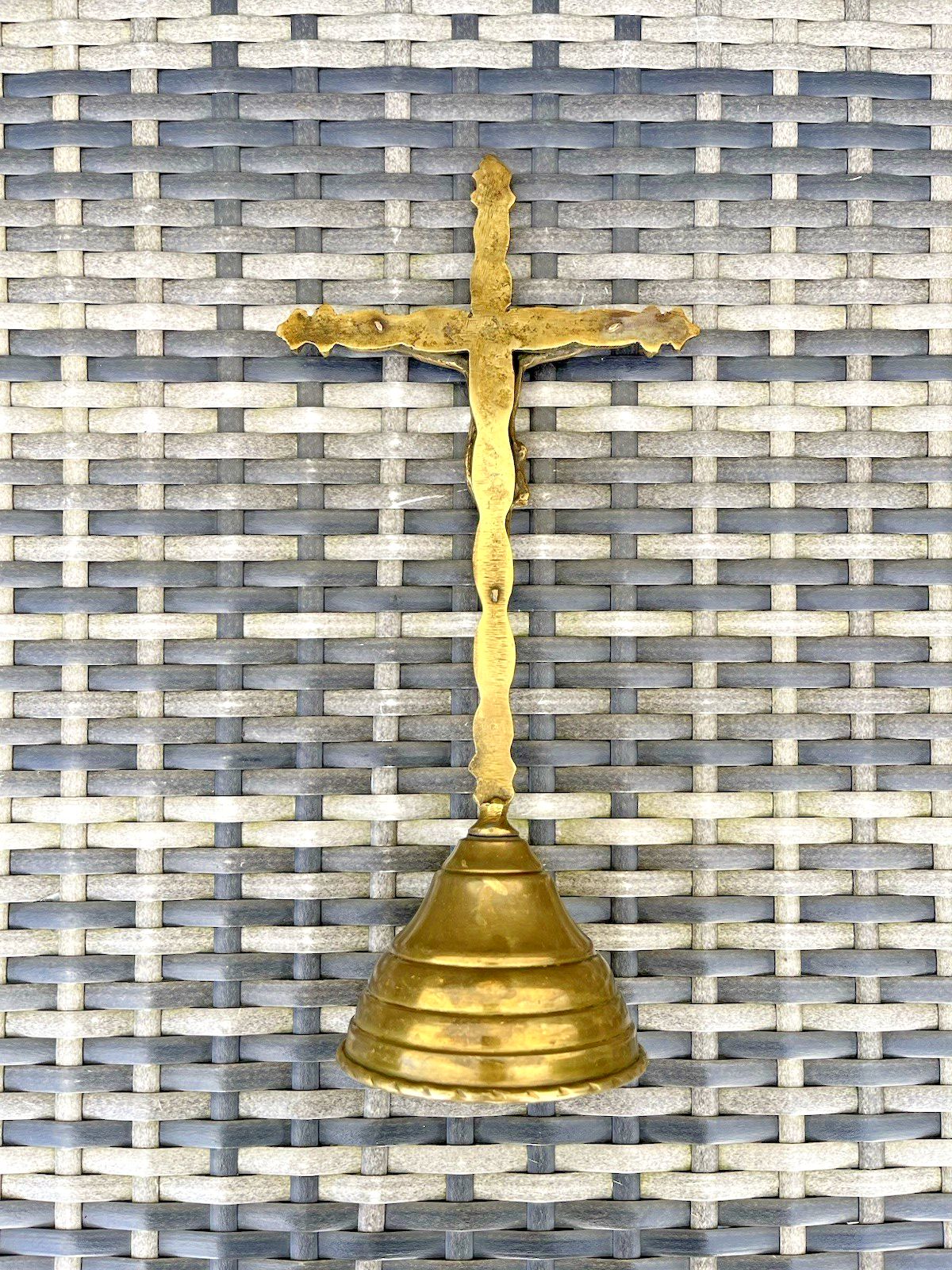 French Antique Art Deco Brass Freestanding Altar Crucifix Church Cross Jesus photo vinterior