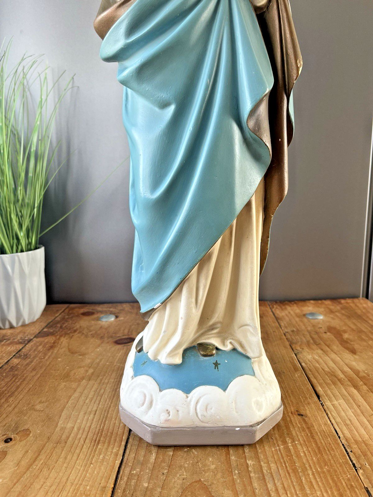 Antique 20" Plaster Chalkware Virgin Mary Baby Jesus Figure Religious Sculpture photo vinterior