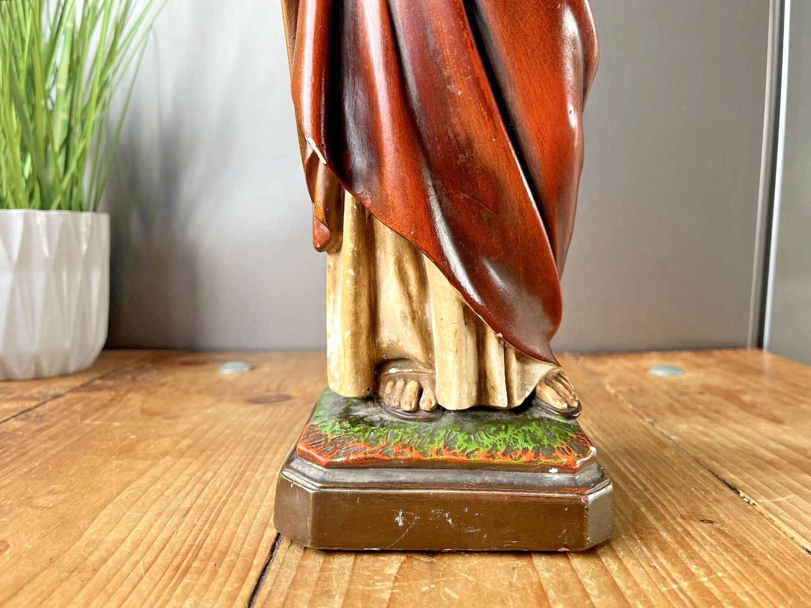 Antique 16" Plaster Chalkware Jesus Sacred Heart Religious Figurine Sculpture photo Art