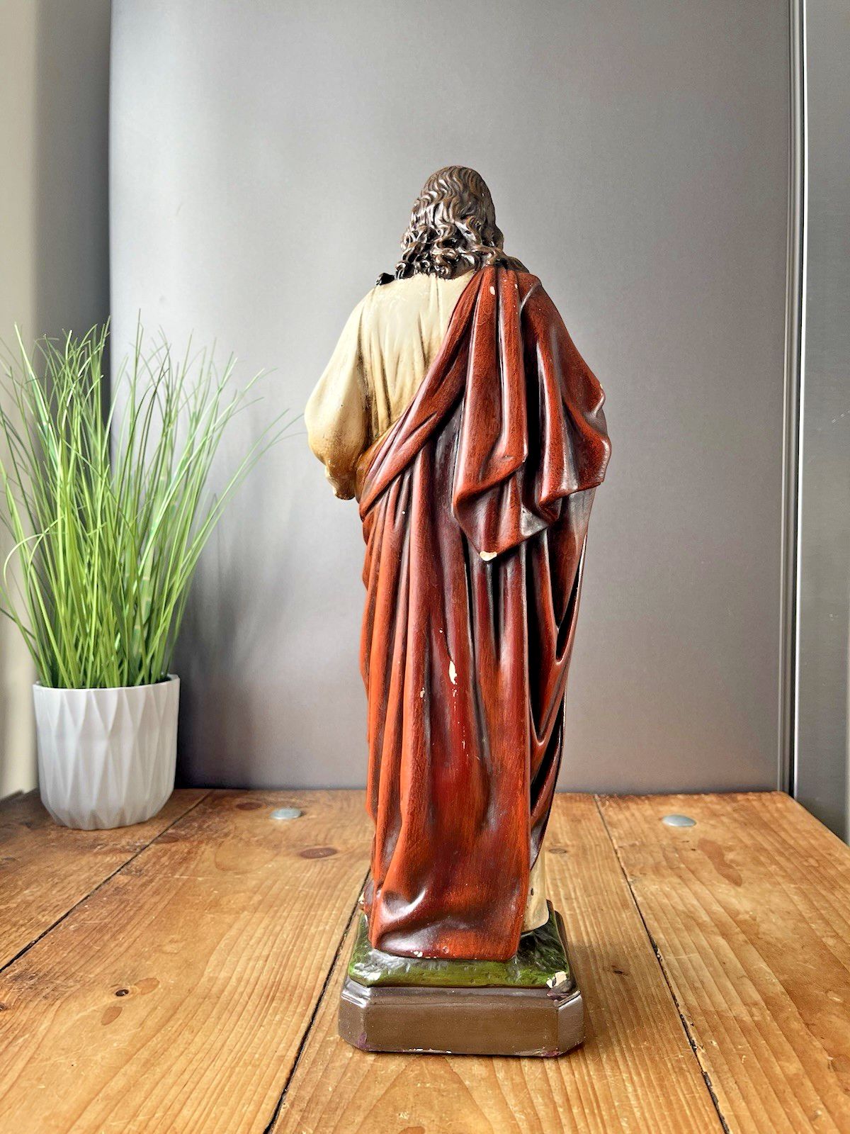 photo for sale Antique 16" Plaster Chalkware Jesus Sacred Heart Religious Figurine Sculpture