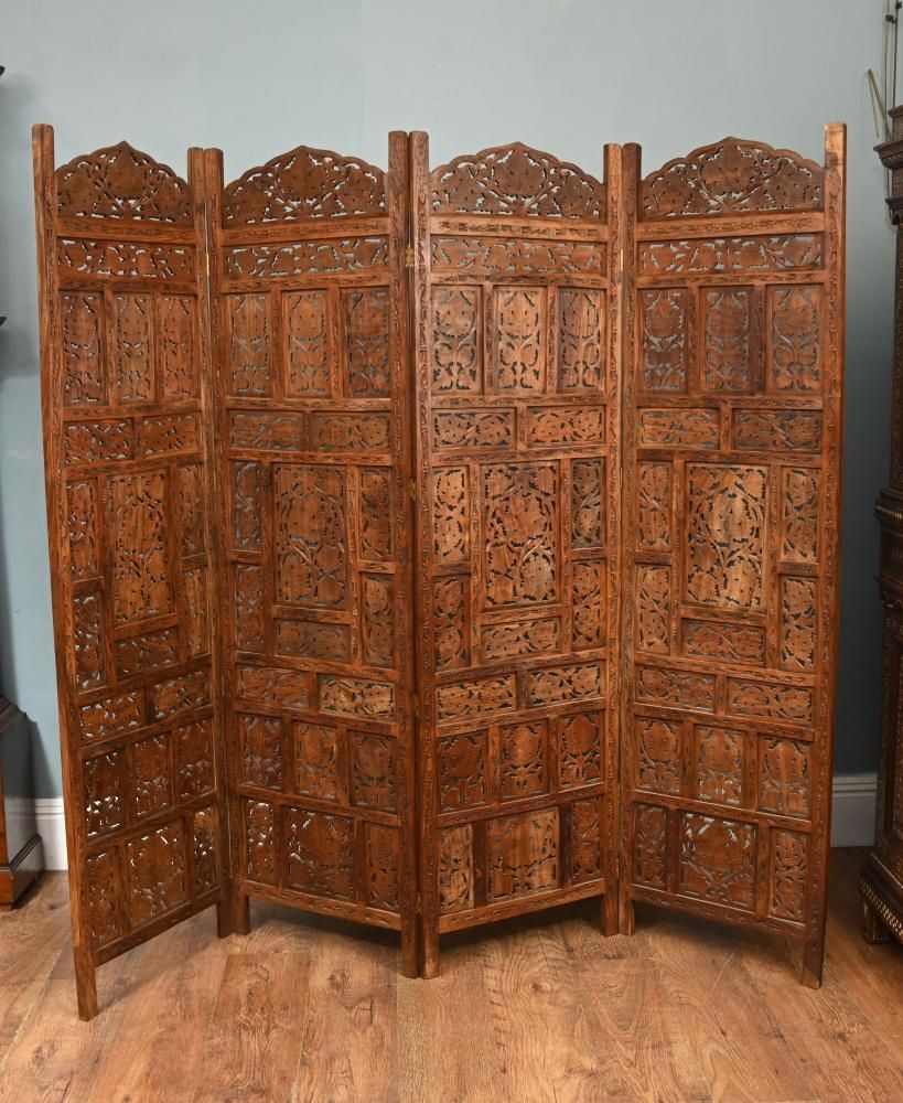 Indian Carved Hardwood Room Screen Mughal Revival Anglo Indian Style photo furniture