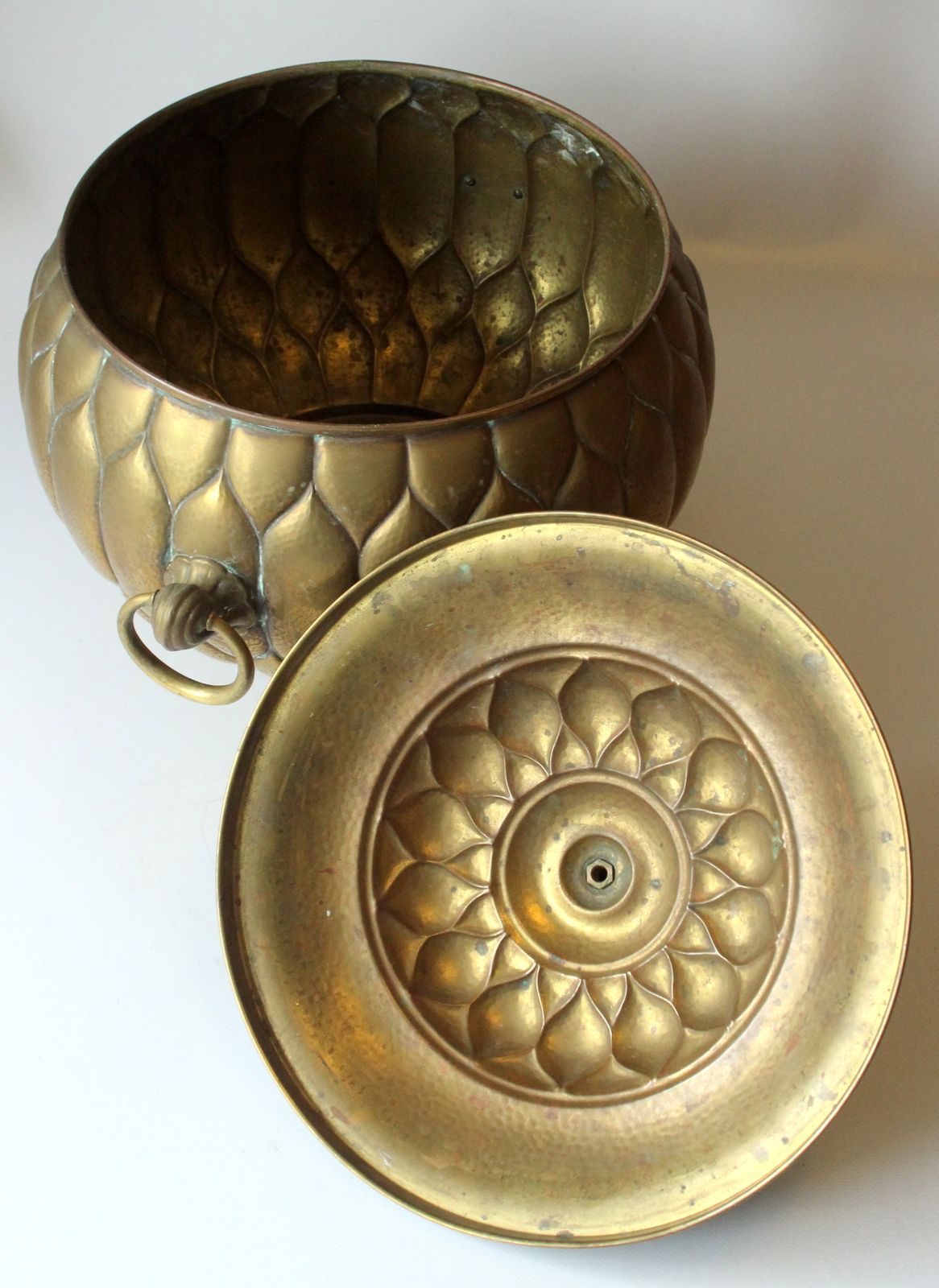photo vinterior Art Nouveau Brass Punch Bowl With A Glass Insert   Made By Böhme + Hennen Dresden/Germany In The 1900s