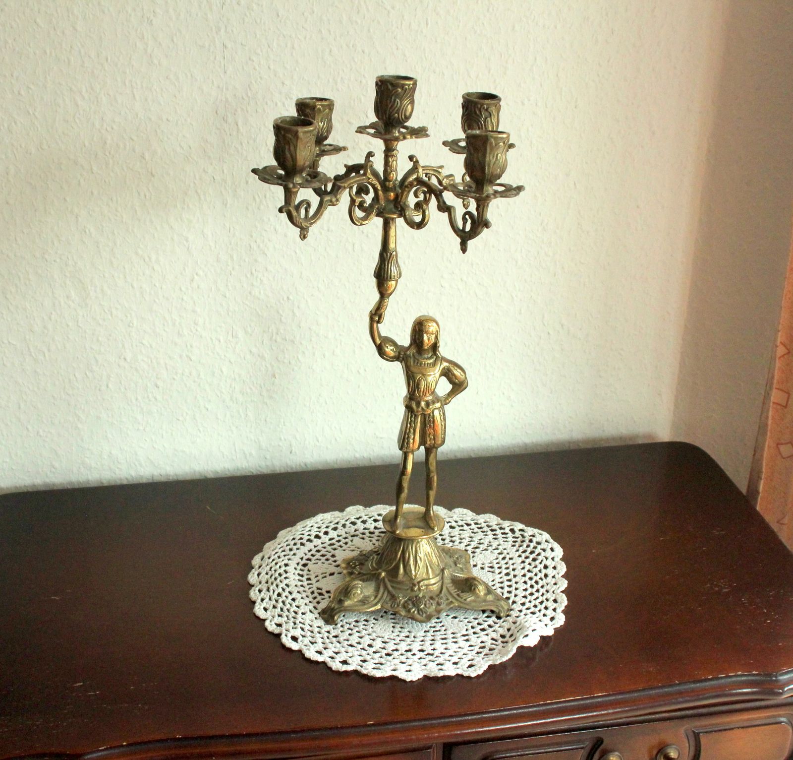 1930s Art Deco Heavy Brass Candelabra   Brass Candle Holder With 5 Arms