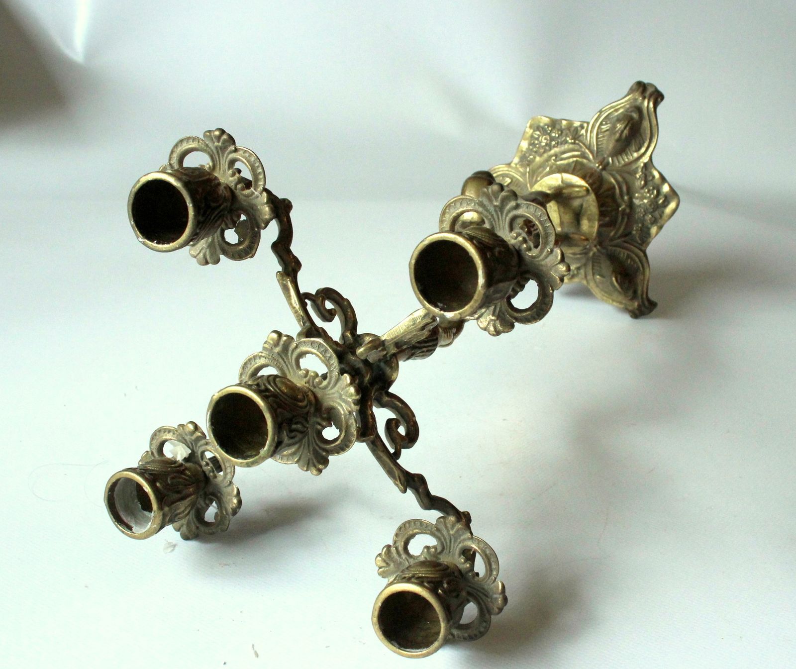 1930s Art Deco Heavy Brass Candelabra   Brass Candle Holder With 5 Arms photo buy
