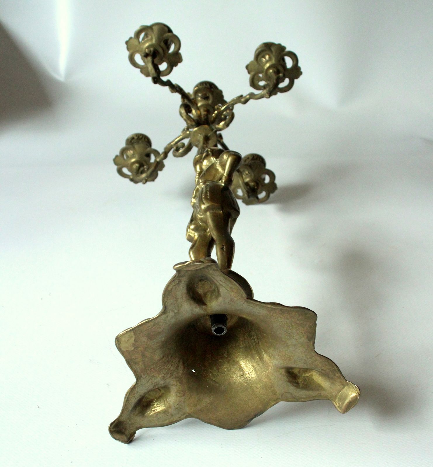 1930s Art Deco Heavy Brass Candelabra   Brass Candle Holder With 5 Arms photo vintage