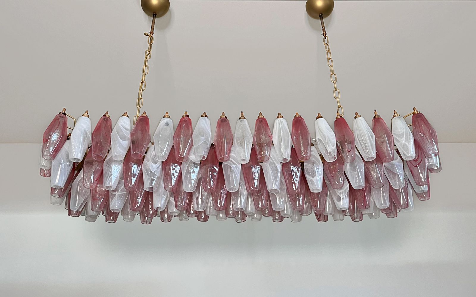 Elegant Murano Poliedri Chandelier   Carlo Scarpa   138 Pink And White Alabaster Glasses photo vinterior
