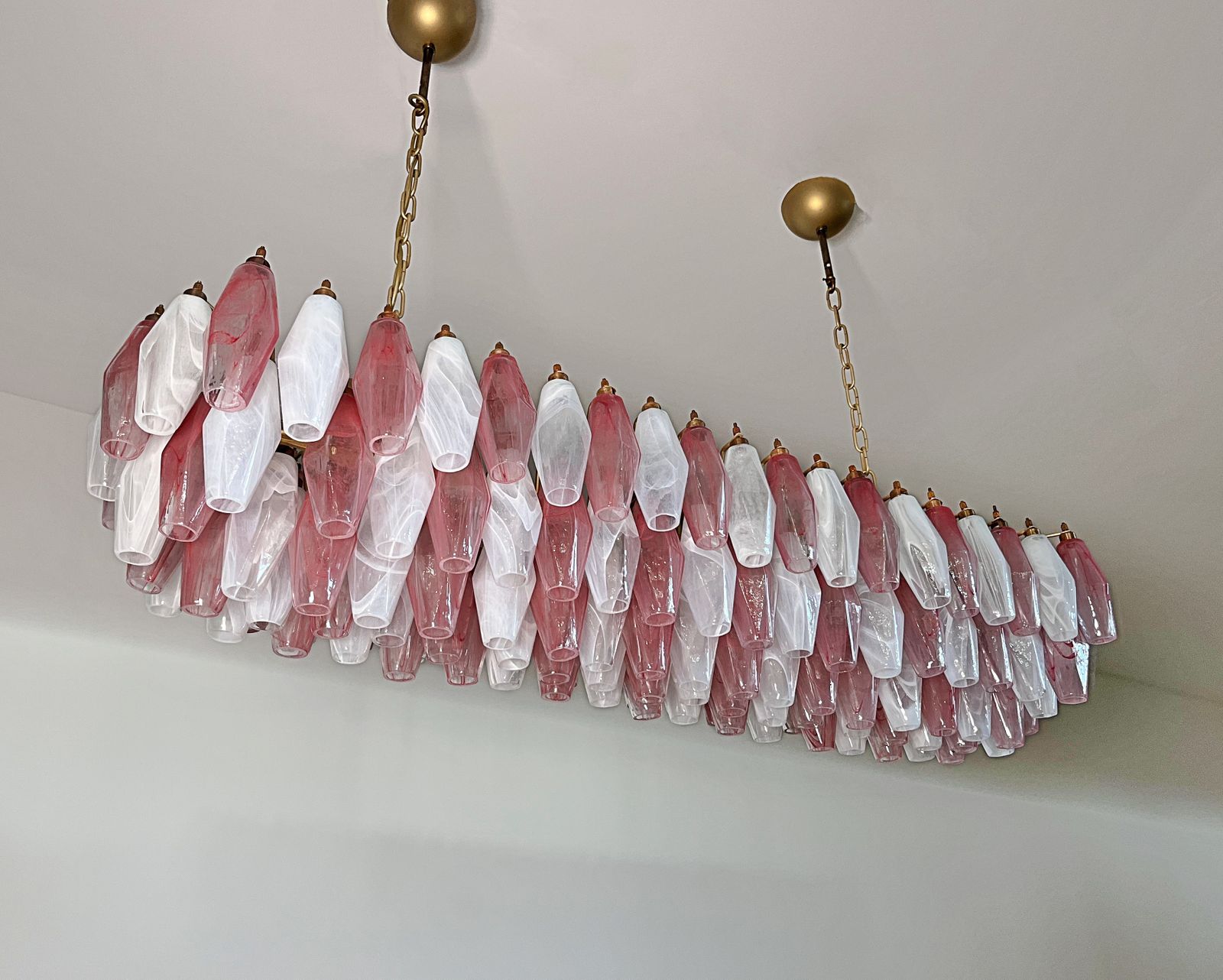 Elegant Murano Poliedri Chandelier   Carlo Scarpa   138 Pink And White Alabaster Glasses photo vintage