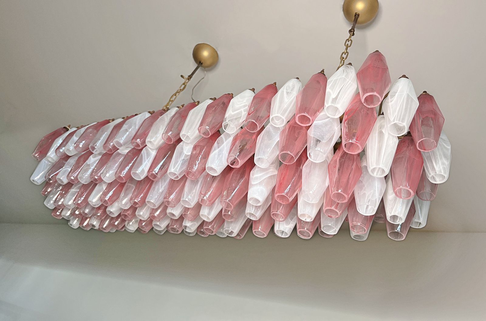 Lighting Elegant Murano Poliedri Chandelier   Carlo Scarpa   138 Pink And White Alabaster Glasses photo