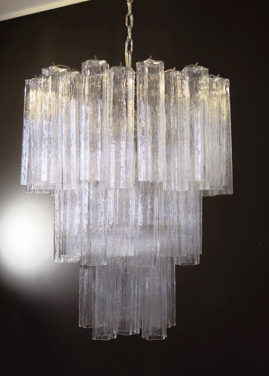 Large Three Tier Venini Murano Glass Tube Chandelier – 48 Glasses photo for sale
