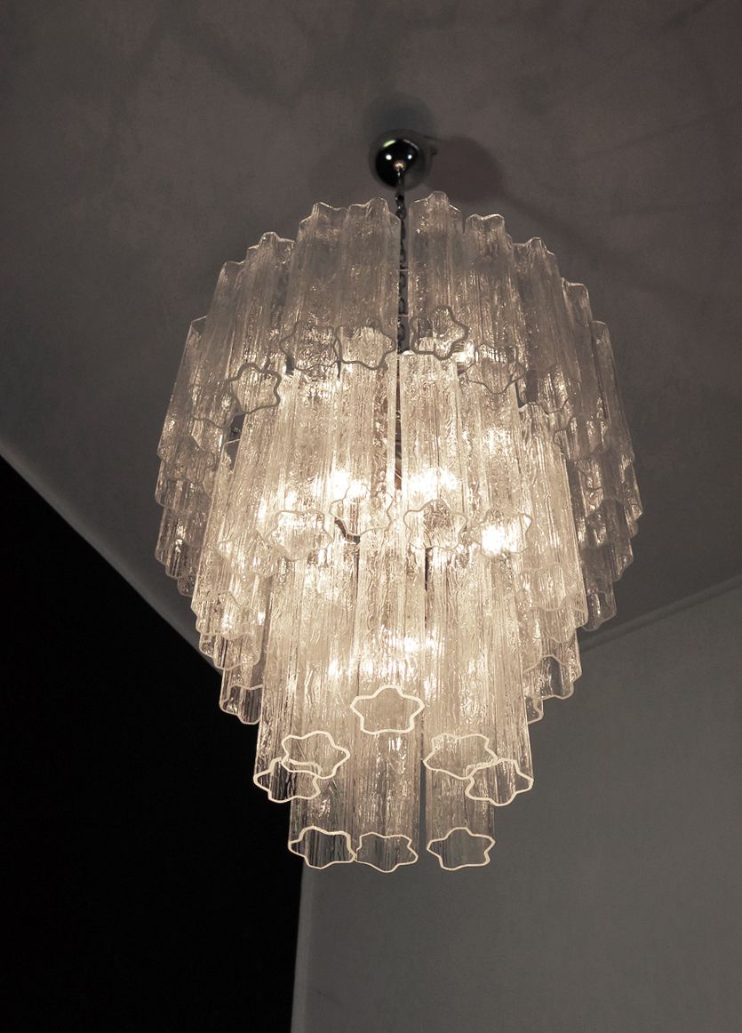 Large Three Tier Venini Murano Glass Tube Chandelier – 48 Glasses photo Lighting