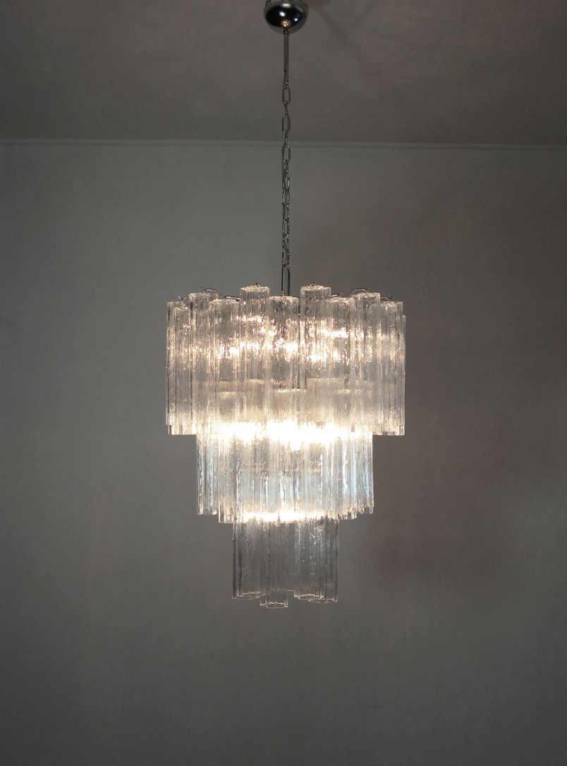 Large Three Tier Venini Murano Glass Tube Chandelier – 48 Glasses photo vintage