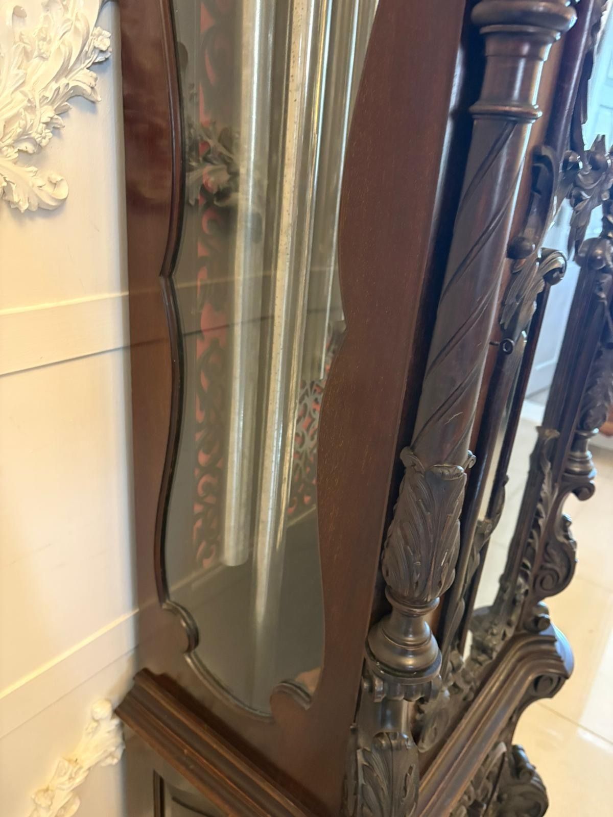 photo furniture Antique Exhibition Quality Carved Mahogany Nine Tube Chiming Longcase Clock
