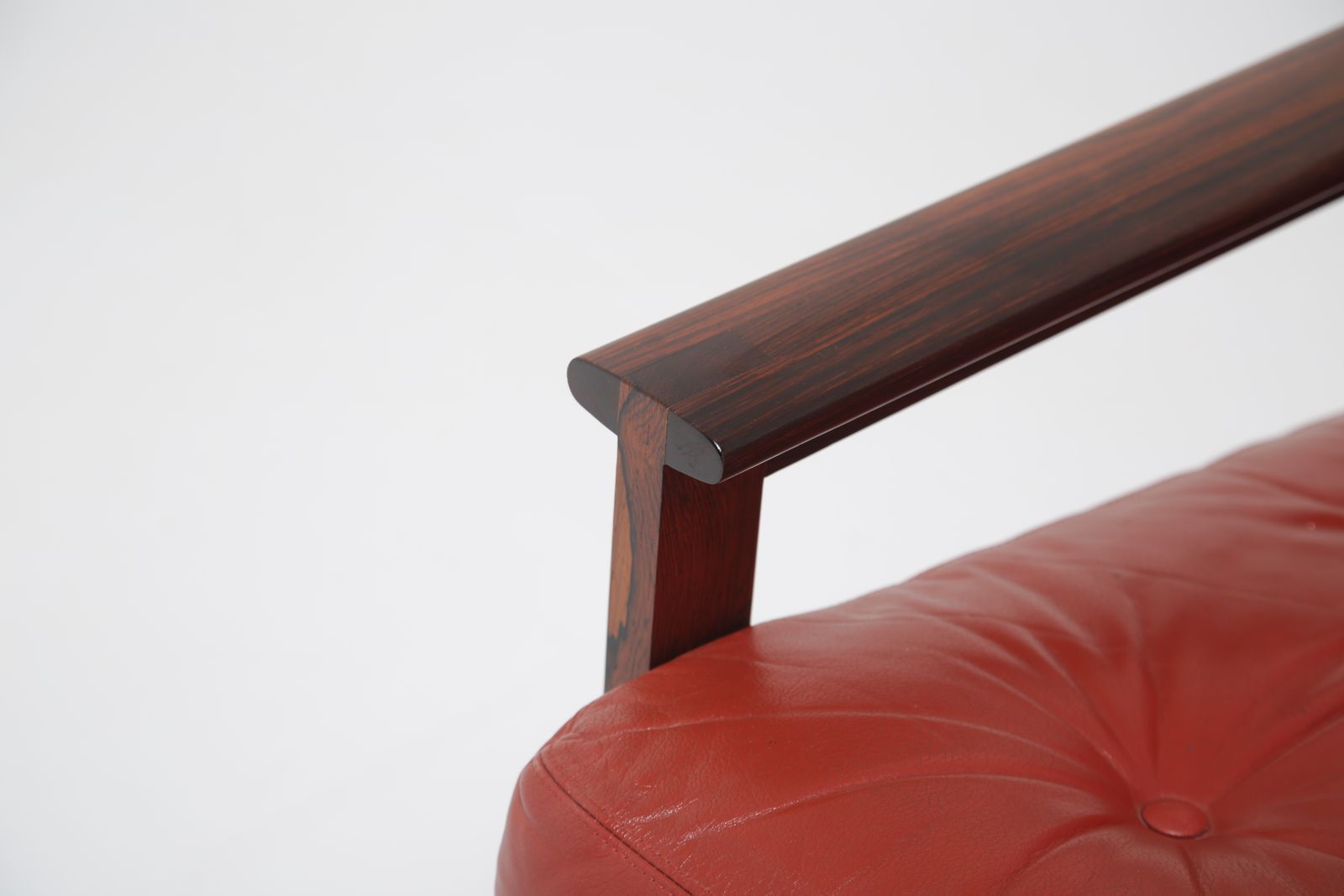 Illum Wikkelsø Figured Rosewood Sofa: Model ‘Capella’ Three Seater In Figured Rosewood & Red Leather For Niels Eilersen, Denmark, 1960s photo Furniture