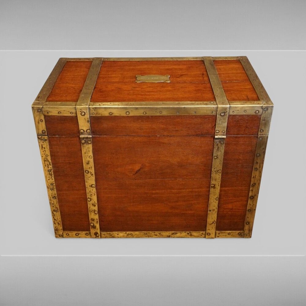 photo for sale Antique Brass Bound Teak Trunk